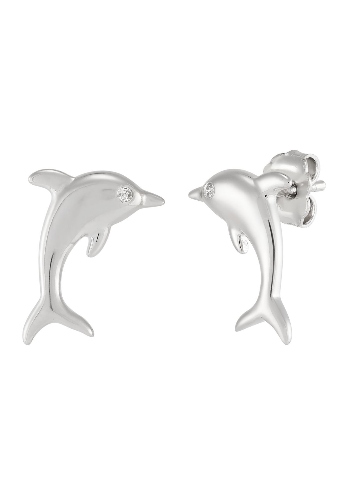  1/10 ct. t.w. Diamond Dolphin Stud Earrings in Sterling Silver