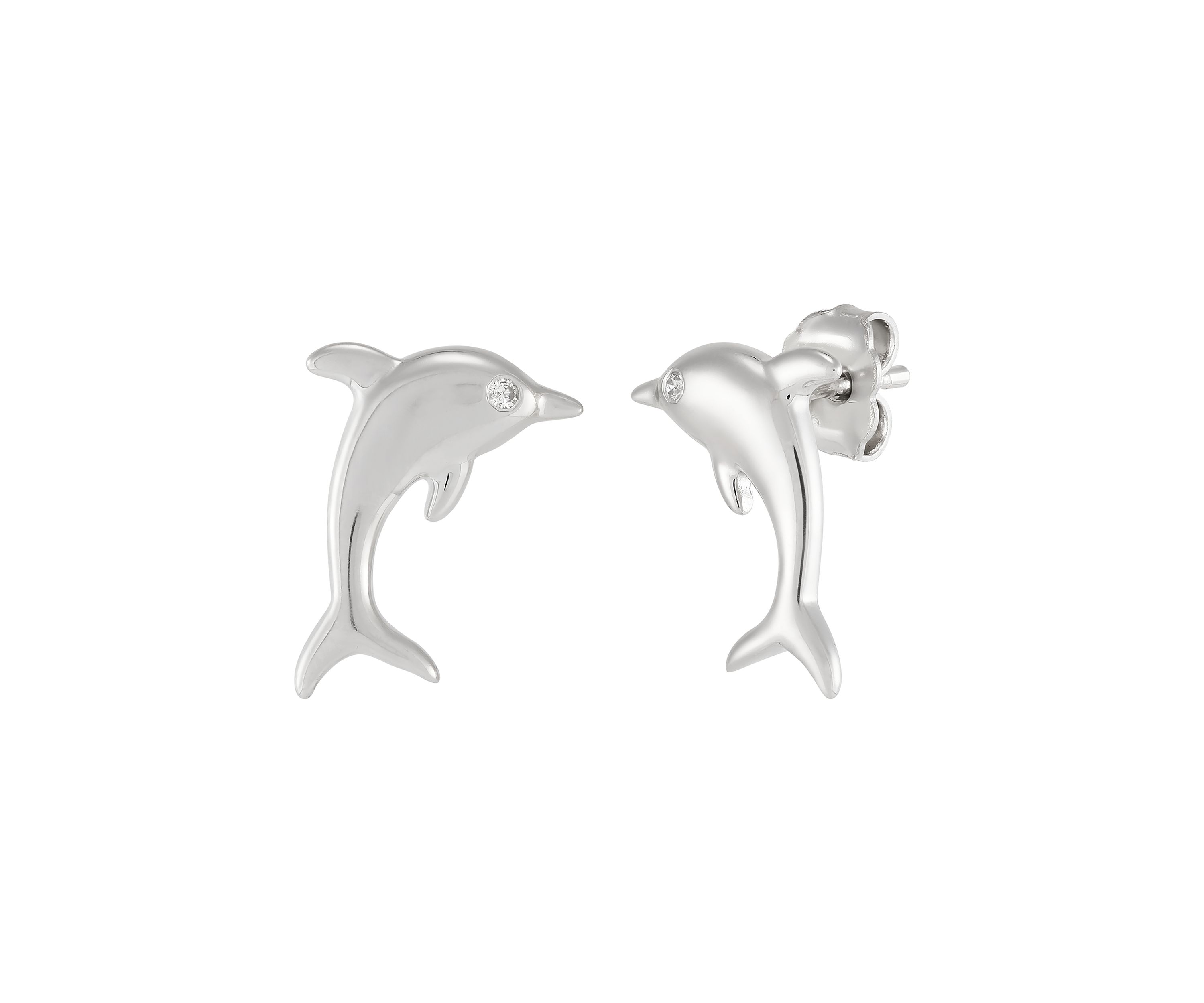  1/10 ct. t.w. Diamond Dolphin Stud Earrings in Sterling Silver