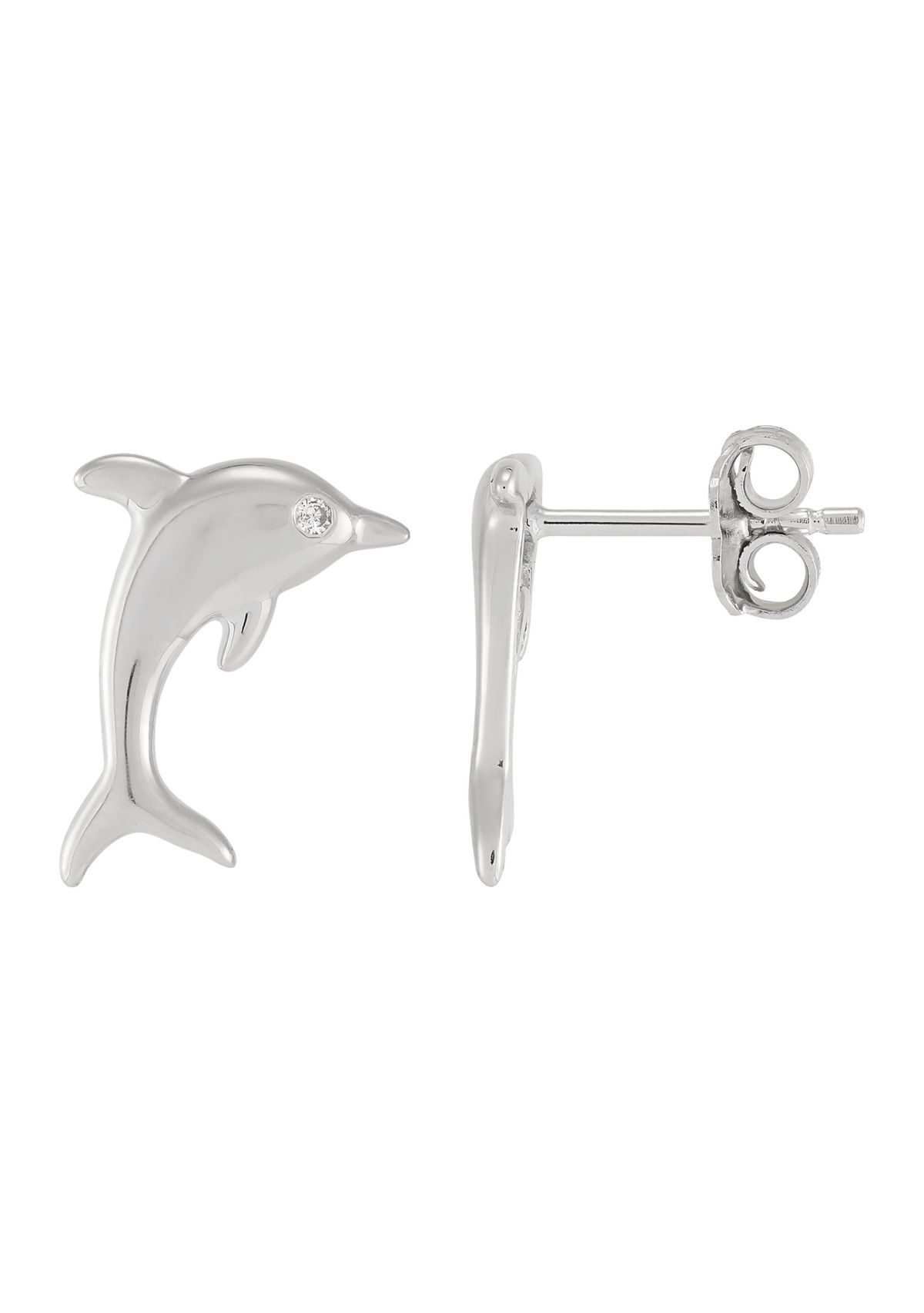  1/10 ct. t.w. Diamond Dolphin Stud Earrings in Sterling Silver