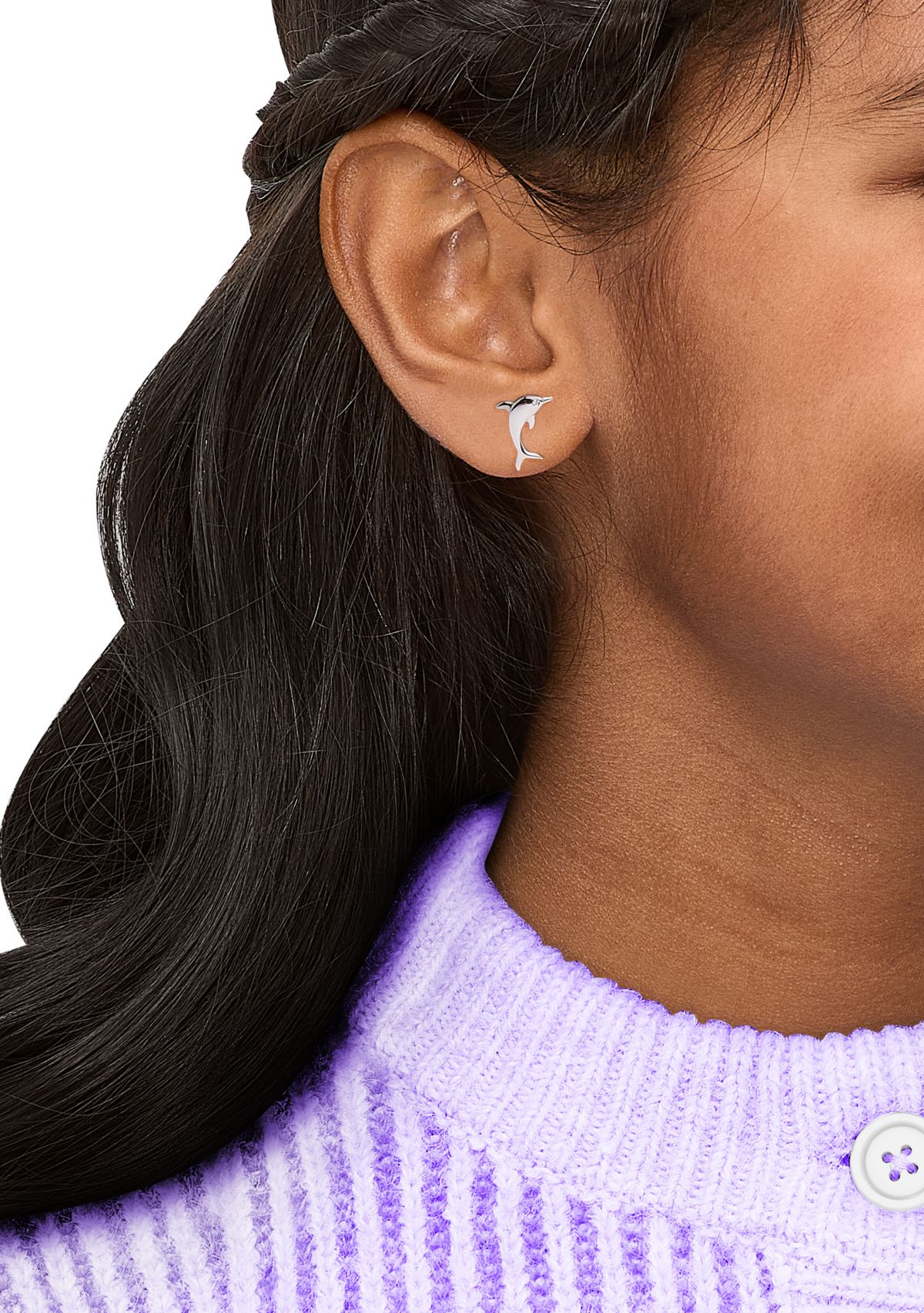  1/10 ct. t.w. Diamond Dolphin Stud Earrings in Sterling Silver