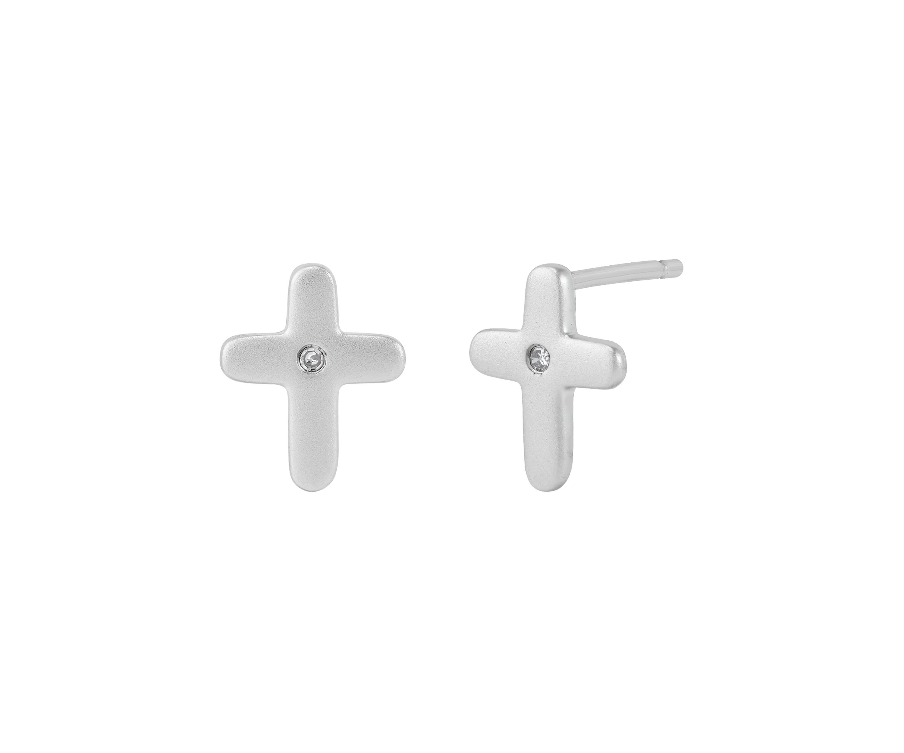 Diamond Accent Small Cross Kid Stud Earrings in Sterling Silver