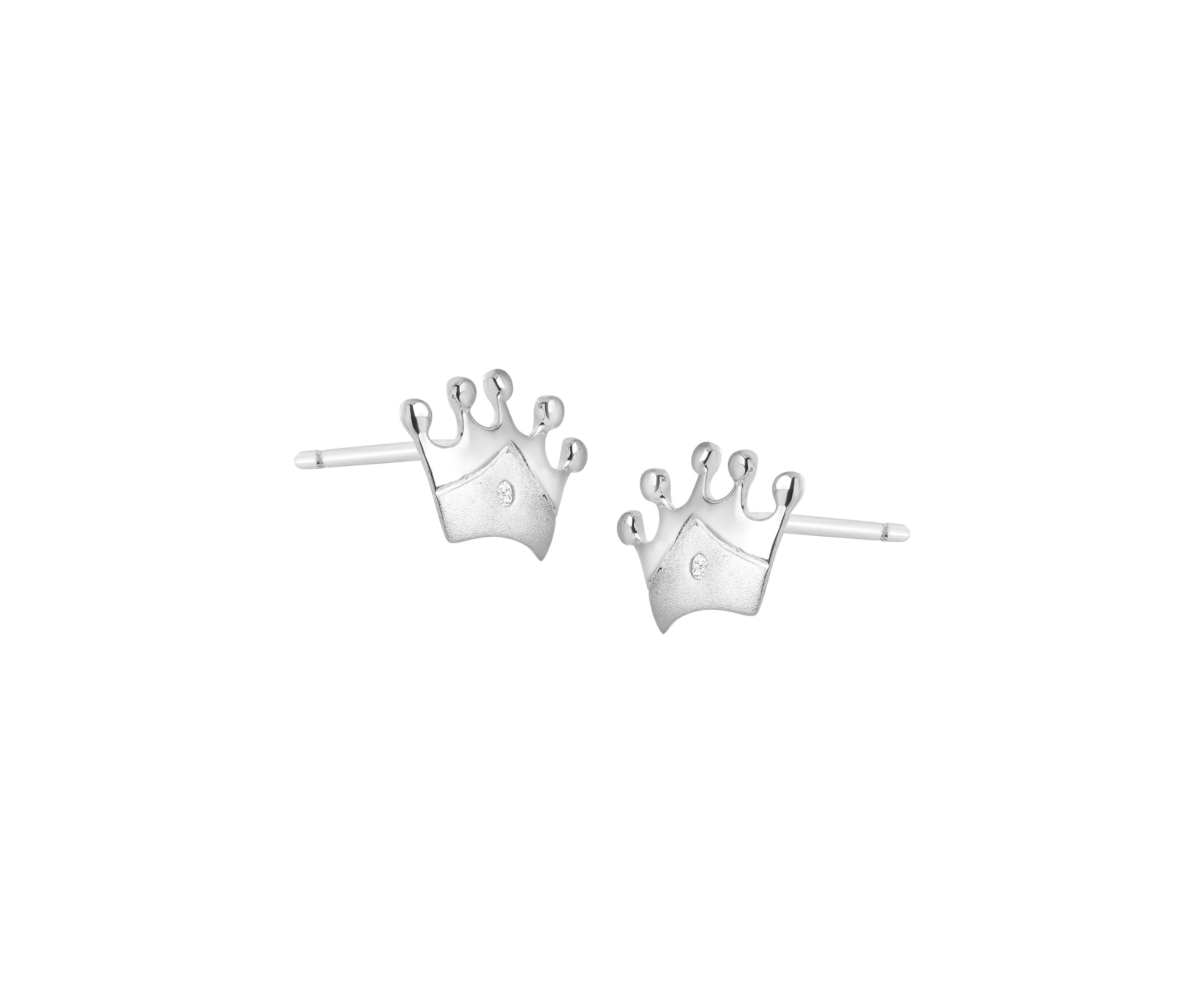 Girls Diamond Accent Crown Earrings in Sterling Silver