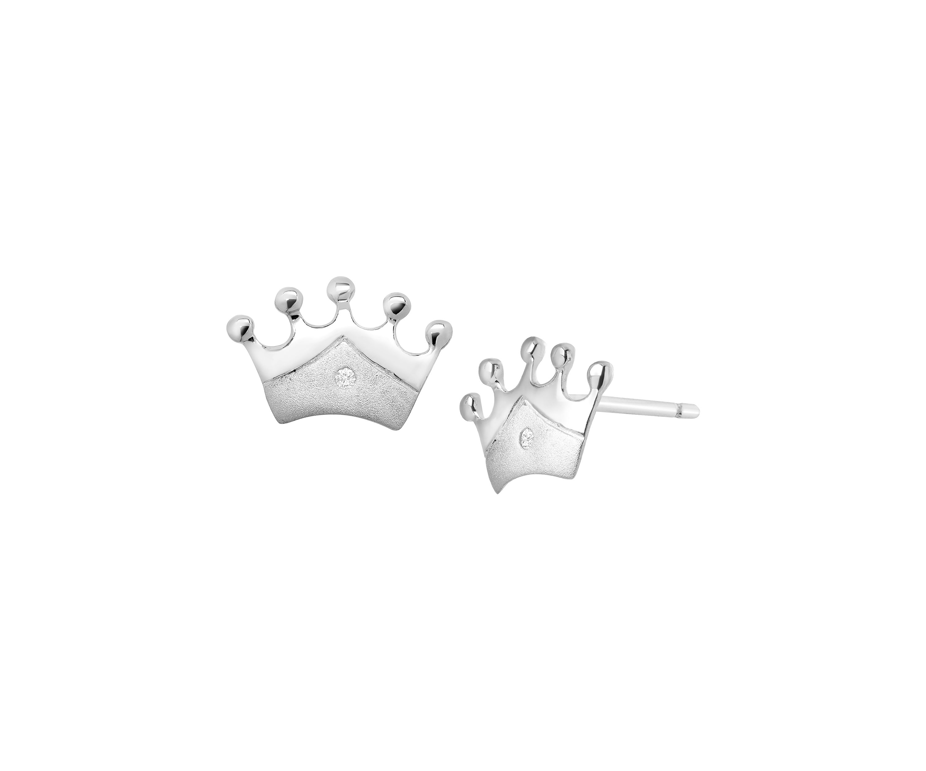 Girls Diamond Accent Crown Earrings in Sterling Silver