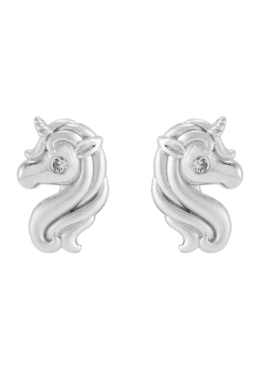 1/10 ct. t.w. Diamond Accent Unicorn Stud Earrings in Sterling Silver
