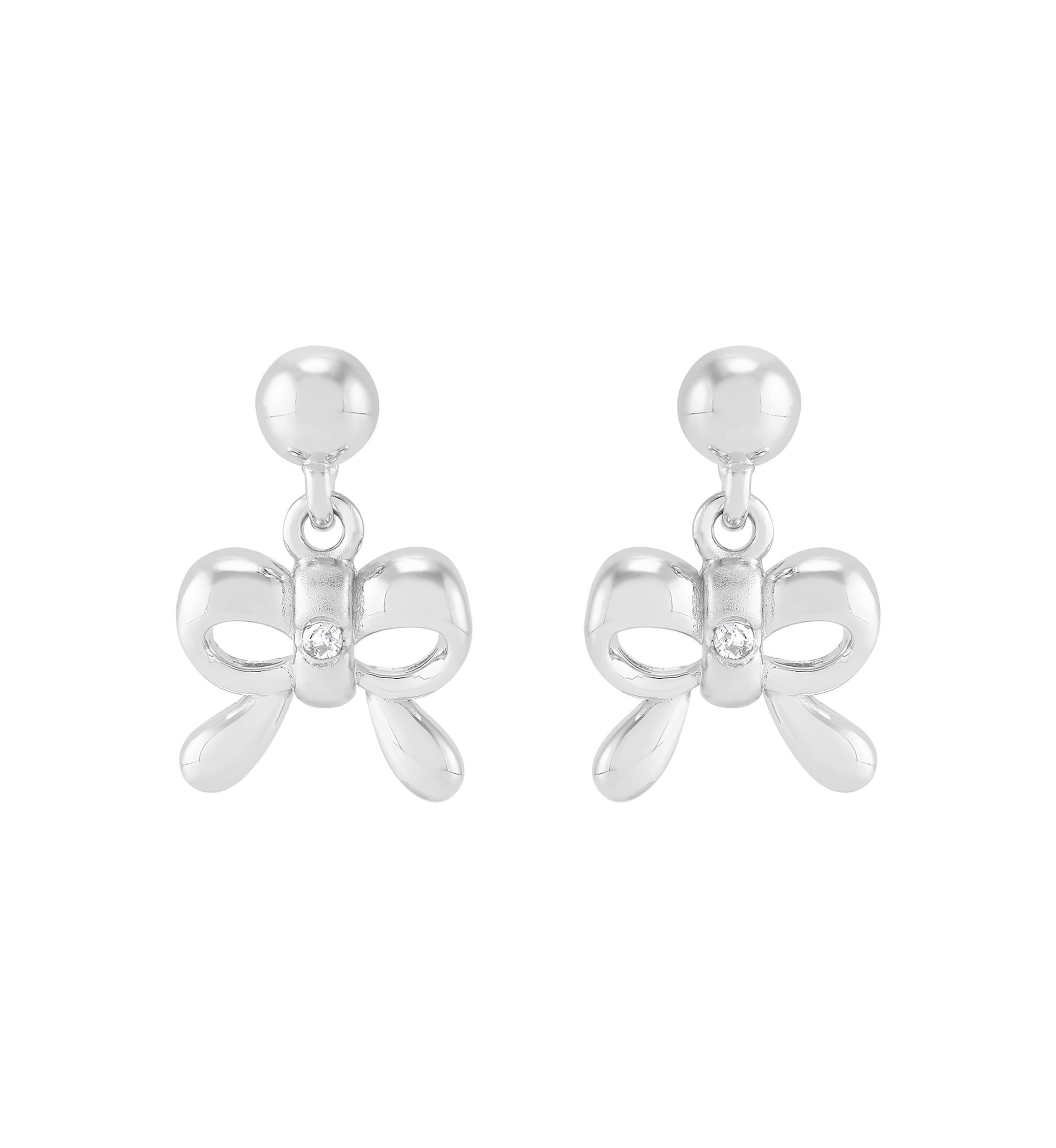 1/10 ct. t.w. Diamond Bow Ball Drop Earrings in Sterling Silver