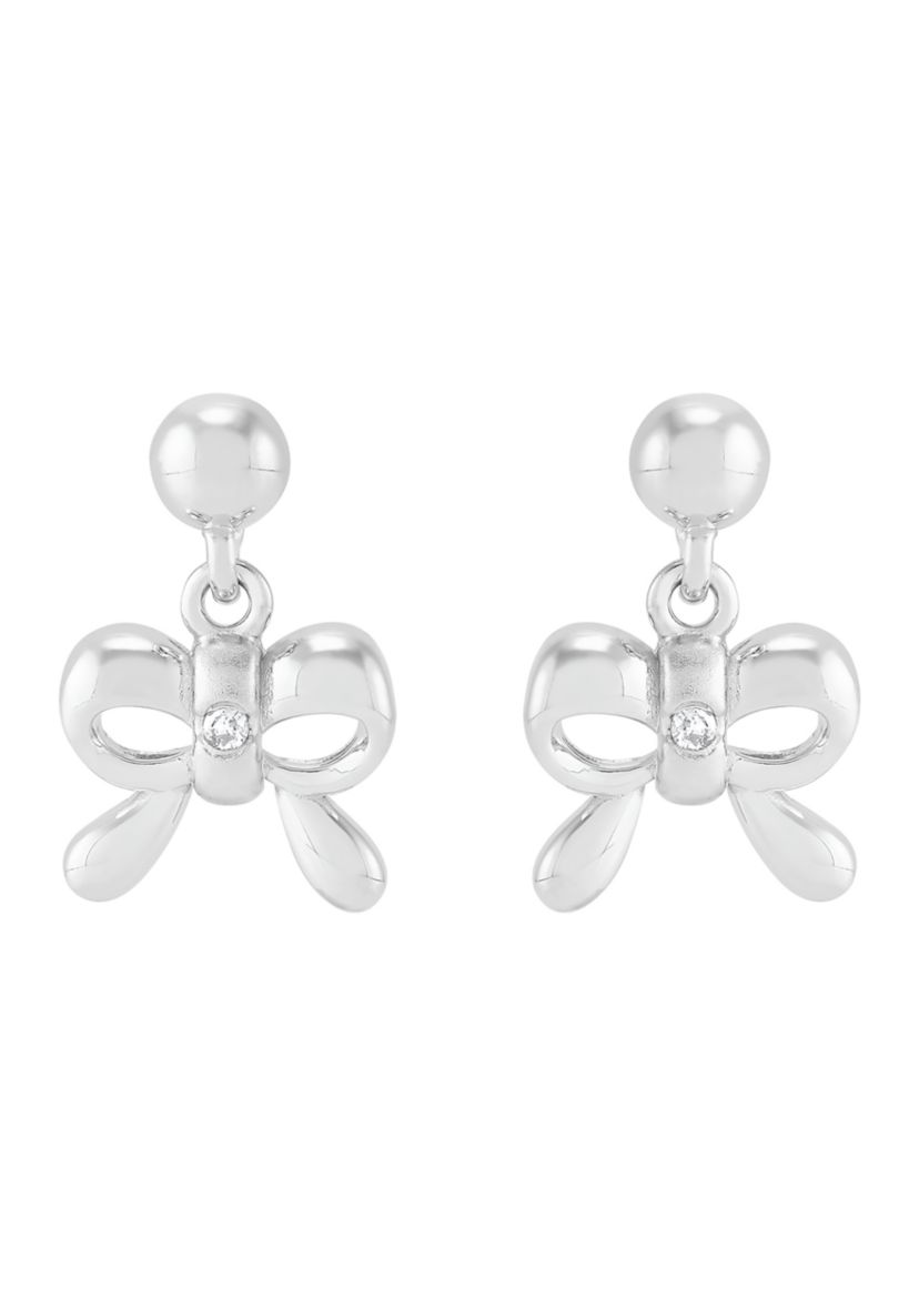 1/10 ct. t.w. Diamond Bow Ball Drop Earrings in Sterling Silver