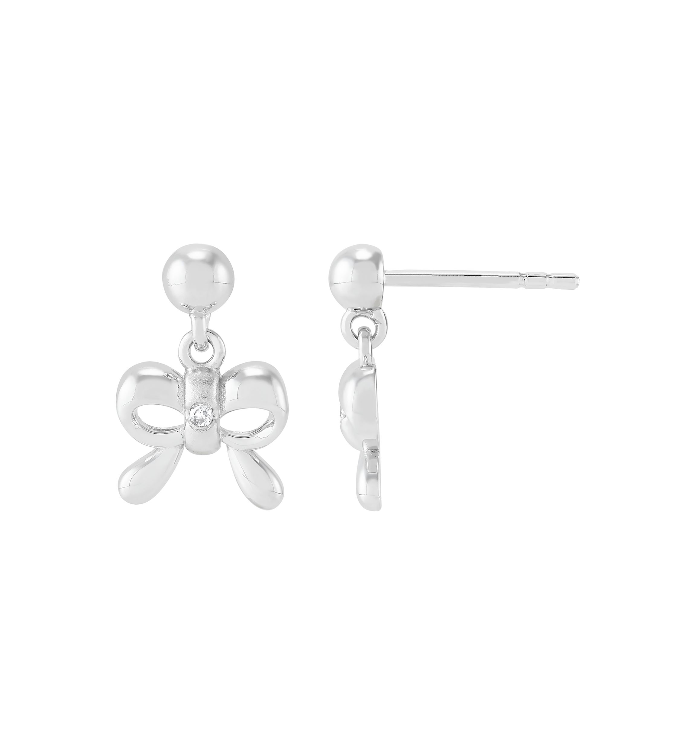 1/10 ct. t.w. Diamond Bow Ball Drop Earrings in Sterling Silver