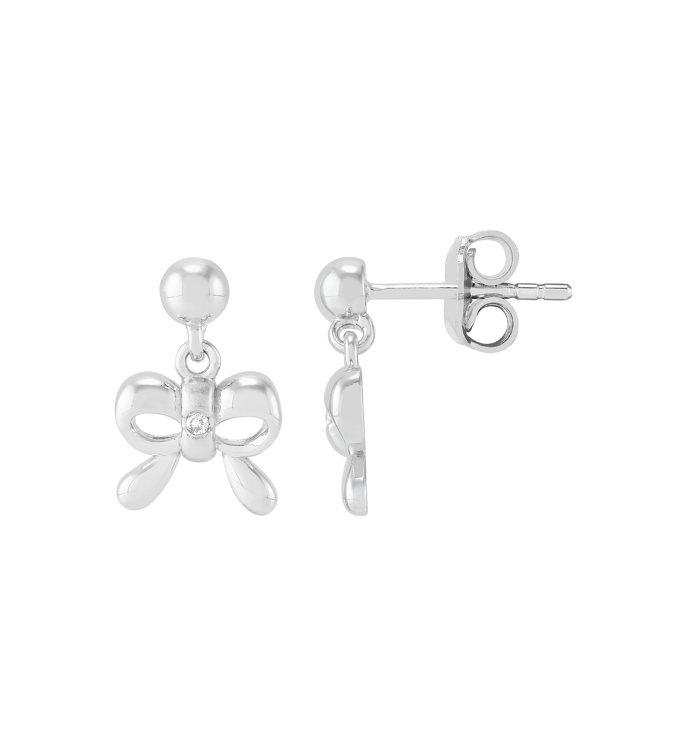 1/10 ct. t.w. Diamond Bow Ball Drop Earrings in Sterling Silver