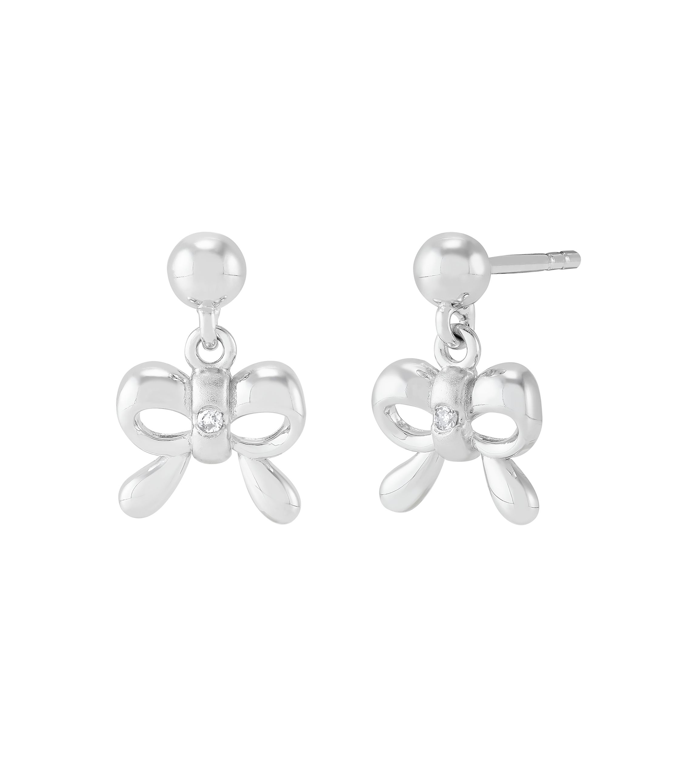 1/10 ct. t.w. Diamond Bow Ball Drop Earrings in Sterling Silver