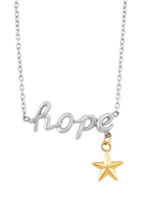 Belk & Co Hope with Dangle Star Necklace in Sterling Silver and 10K Yellow Gold, 19 in