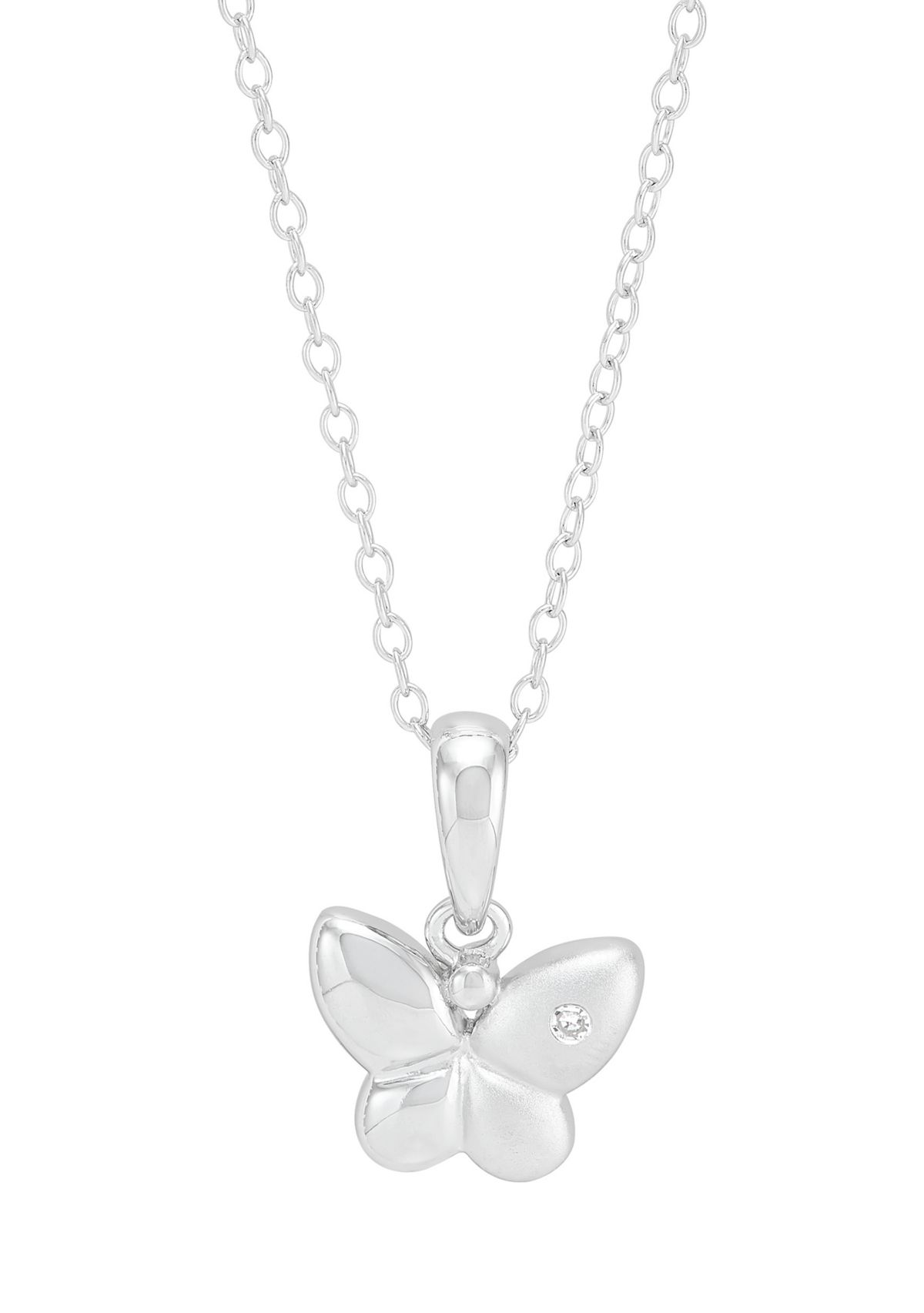 Diamond Accent Butterfly Pendant with 16" Cable Chain in Sterling Silver