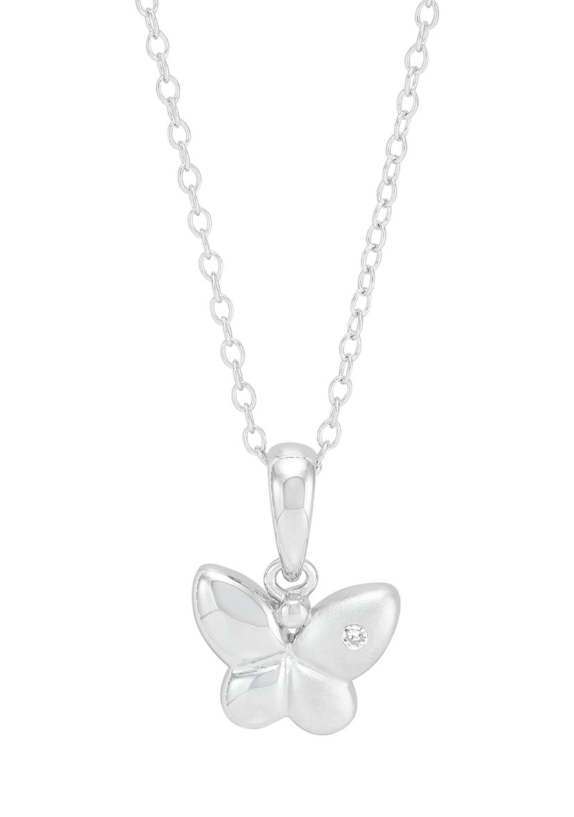 Diamond Accent Butterfly Pendant with 16" Cable Chain in Sterling Silver