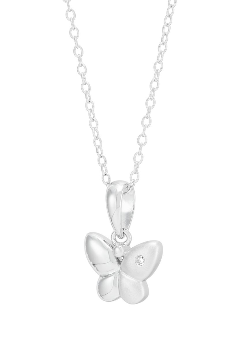 Diamond Accent Butterfly Pendant with 16" Cable Chain in Sterling Silver