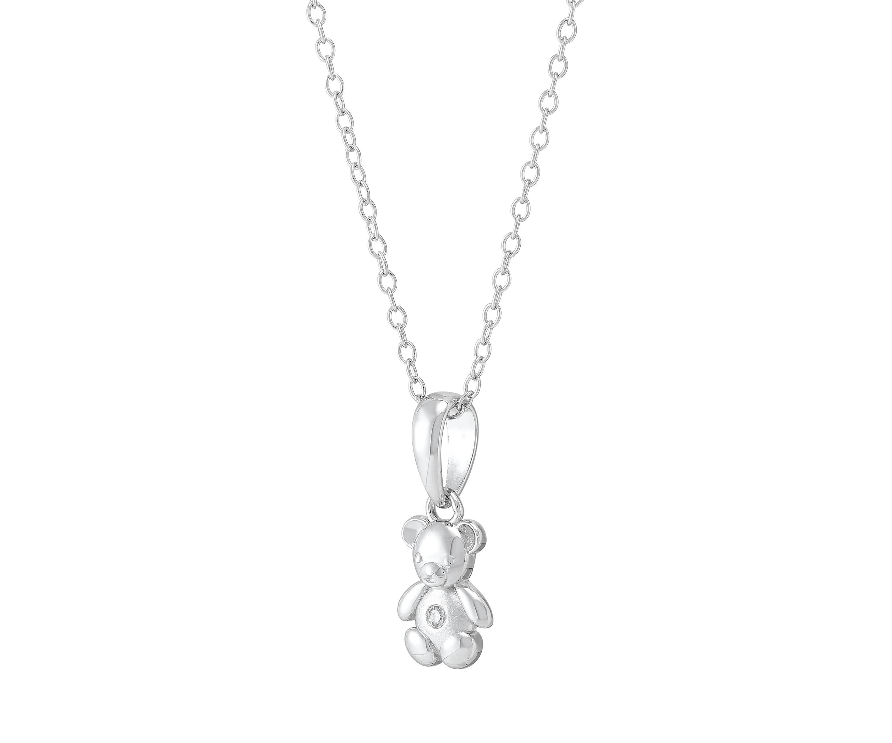 Diamond Accent Teddy Bear Pendant with 16" Cable Chain in Sterling Silver