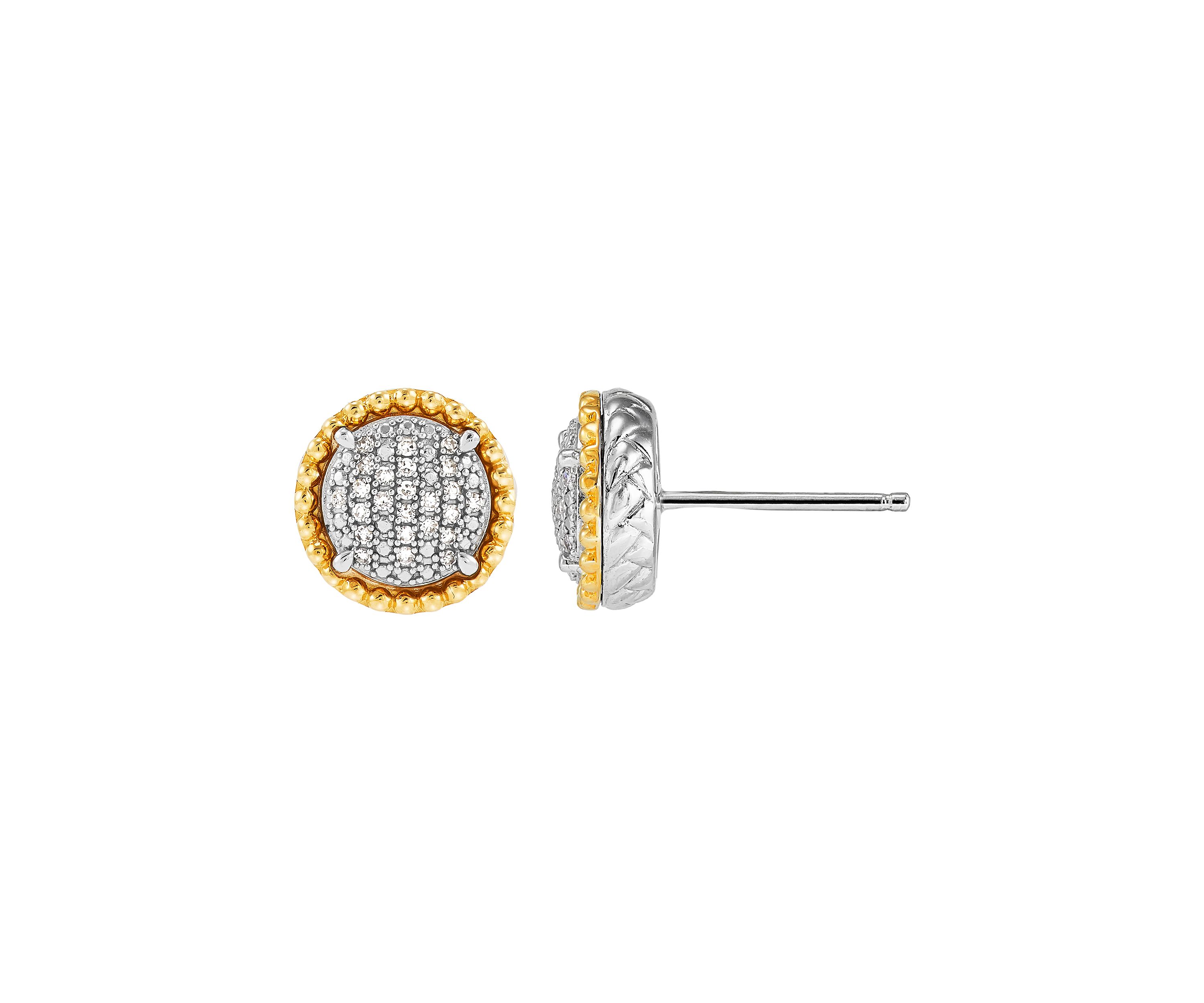 Diamond Pendant Necklace with 20" Rolo Chain and Stud Earrings Set in Sterling Silver and 14K Yellow Gold