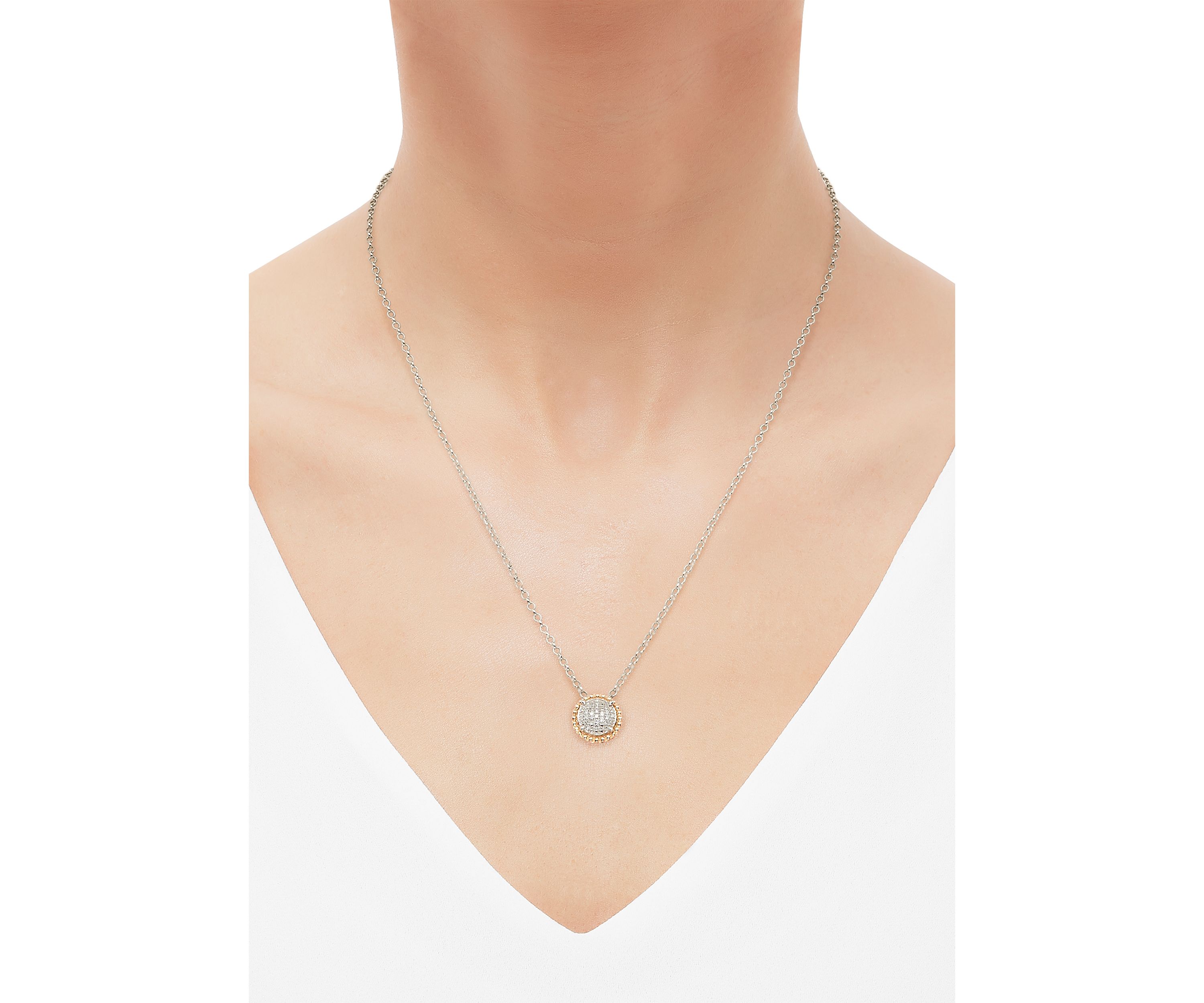Diamond Pendant Necklace with 20" Rolo Chain and Stud Earrings Set in Sterling Silver and 14K Yellow Gold