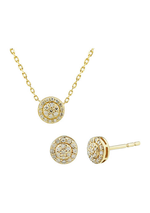 1/4 ct. t.w. Diamond Circle Earrings and Necklace Set in 10K Yellow Gold