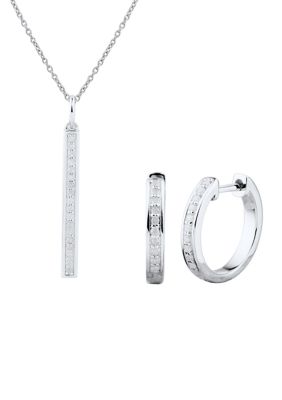 Belk & Co 1/4 ct. t.w. Diamond Necklace and Earrings Set in Sterling Silver with 18" Cable Chain, 18 in