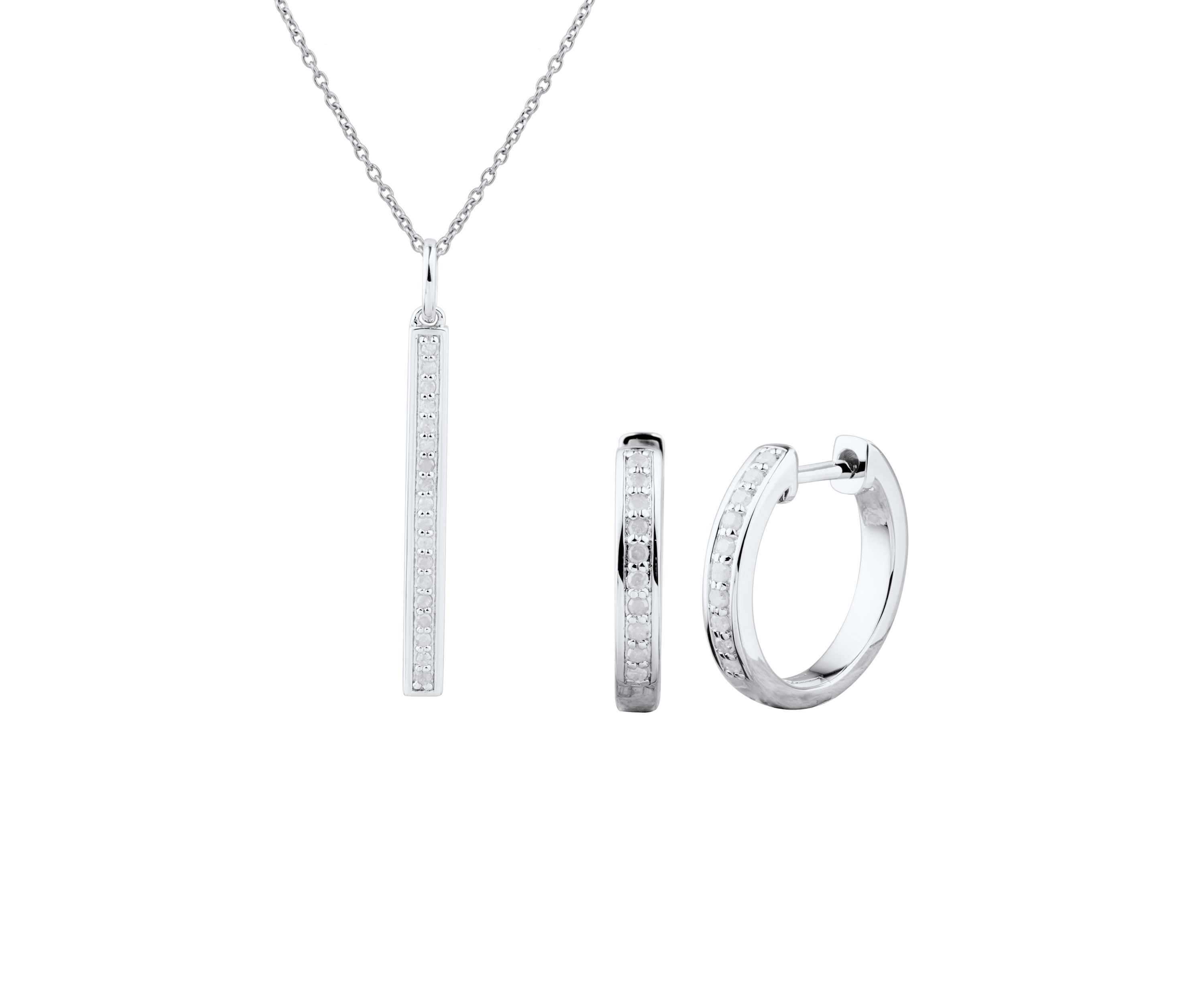 1/4 ct. t.w. Diamond Necklace and Earrings Set in Sterling Silver with 18" Cable Chain