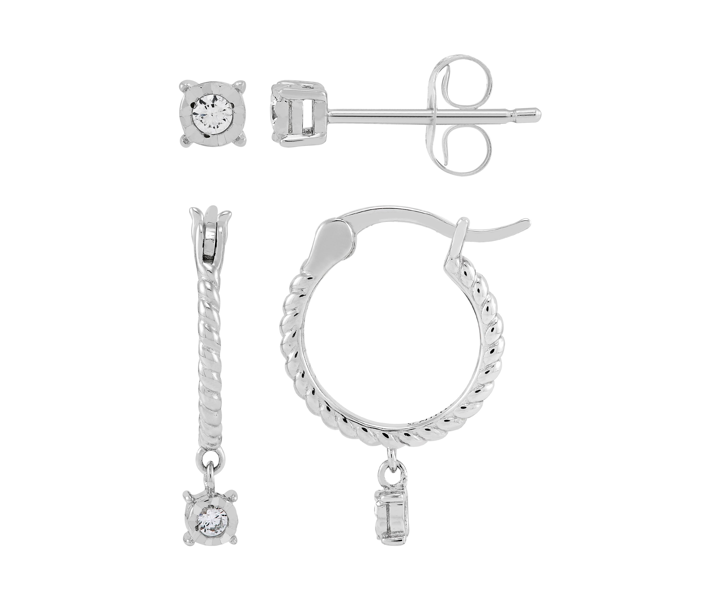 1/10 ct. t.w. Lab Grown Stud and Hoop Earring Set in Sterling Silver