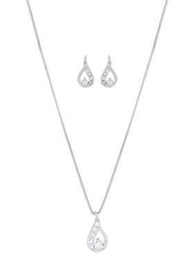 Belk & Co 1/4 ct. t.w. Lab Grown Pendant Necklace with 18" Box Chain and Stud Earrings Set in Sterling Silver, 18 in