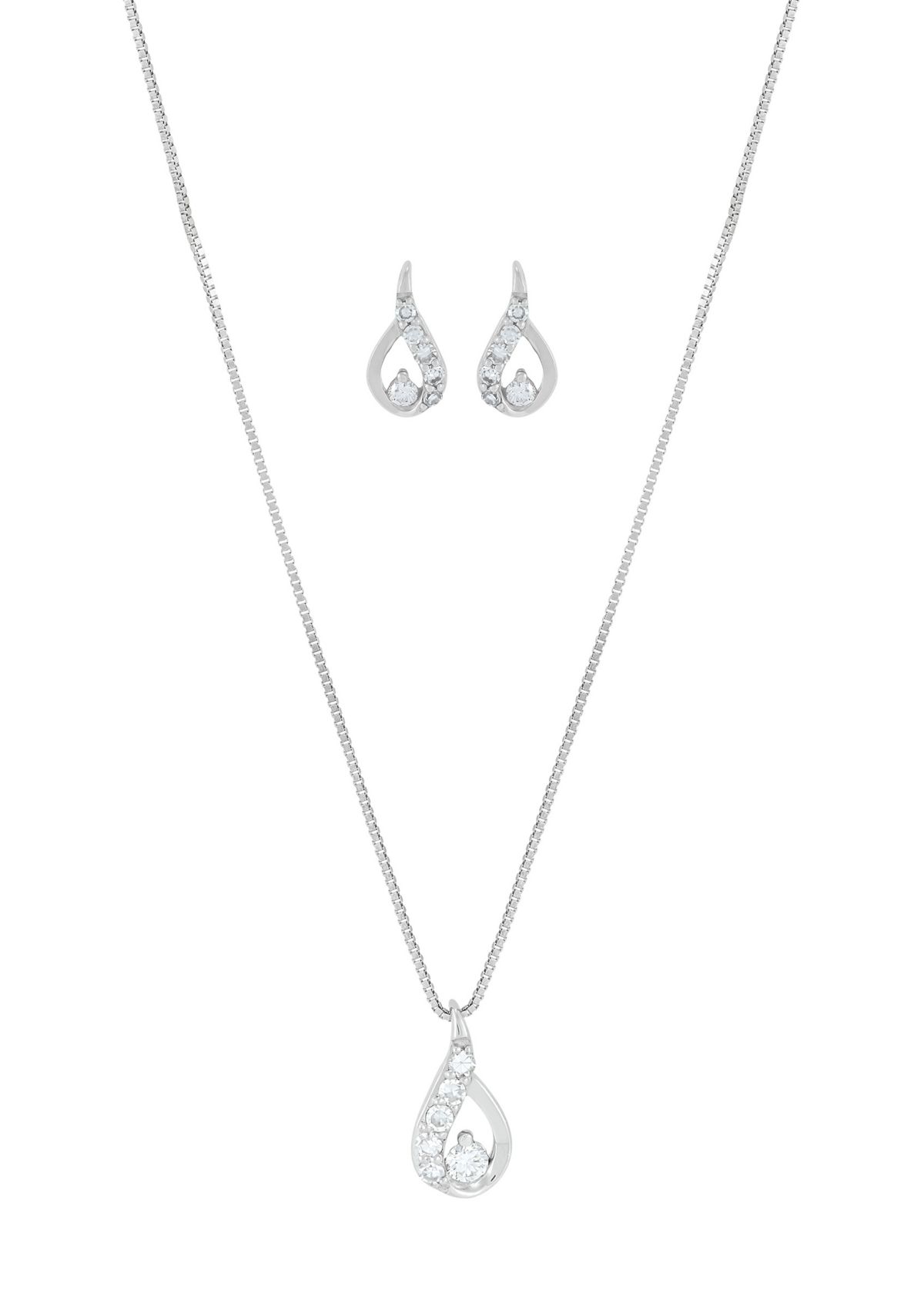 1/4 ct. t.w. Lab Grown Pendant Necklace with 18" Box Chain and Stud Earrings Set in Sterling Silver
