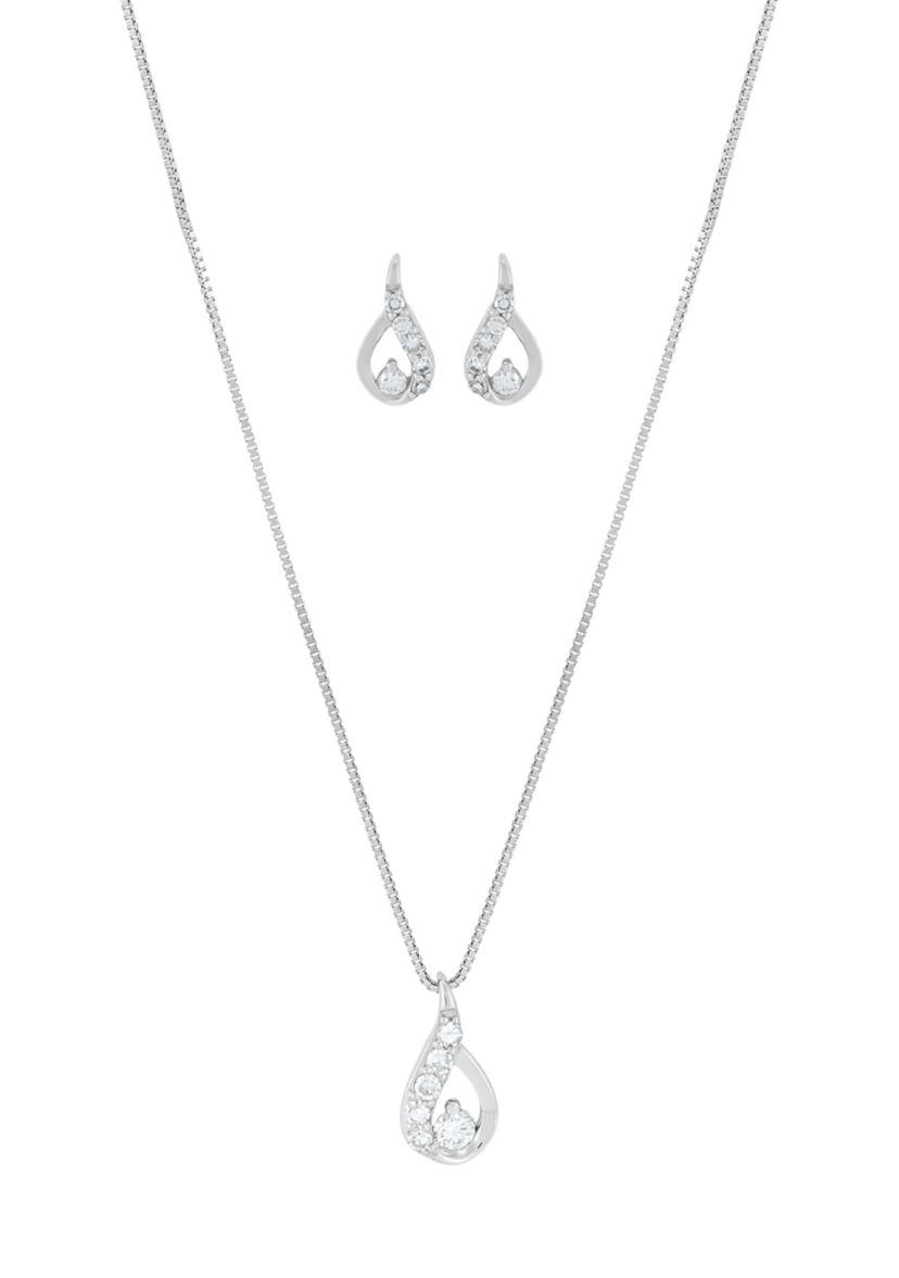 1/4 ct. t.w. Lab Grown Pendant Necklace with 18" Box Chain and Stud Earrings Set in Sterling Silver