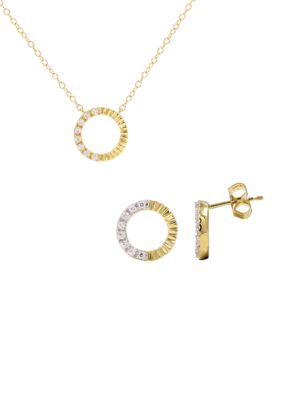 Belk & Co Lab Grown 1/4 ct. t.w. Diamond Circle Pendant with 18" Box Chain and Stud Earrings Set in Gold Over Sterling Silver, 18 in