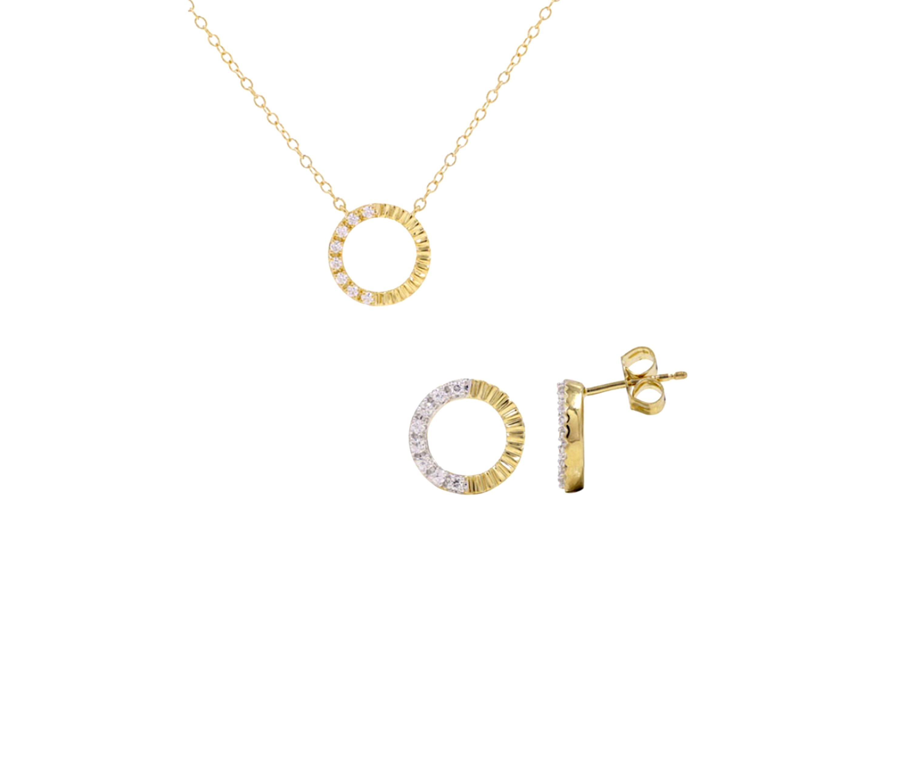 Lab Grown 1/4 ct. t.w. Diamond Circle Pendant with 18" Box Chain and Stud Earrings Set in Gold Over Sterling Silver