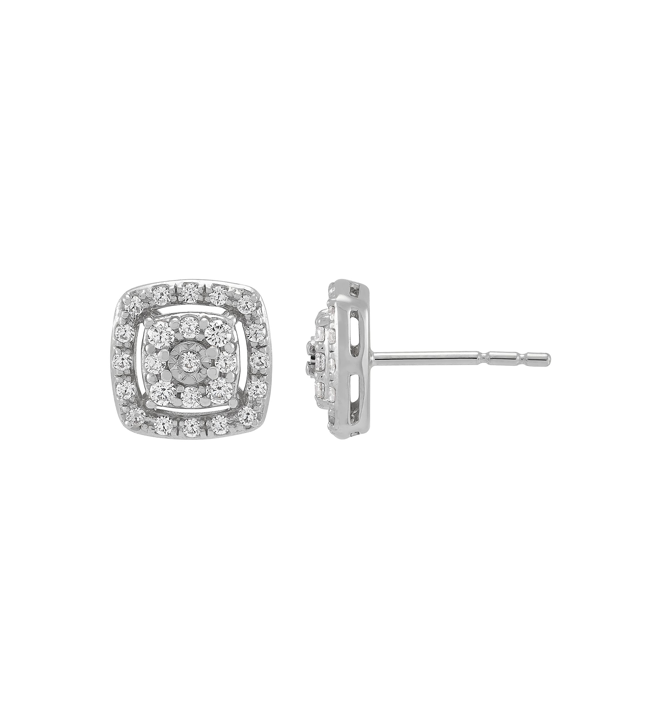 1/2 ct. t.w. Diamond Stud Earrings and Pendant with 18" Cable Chain in Sterling Silver