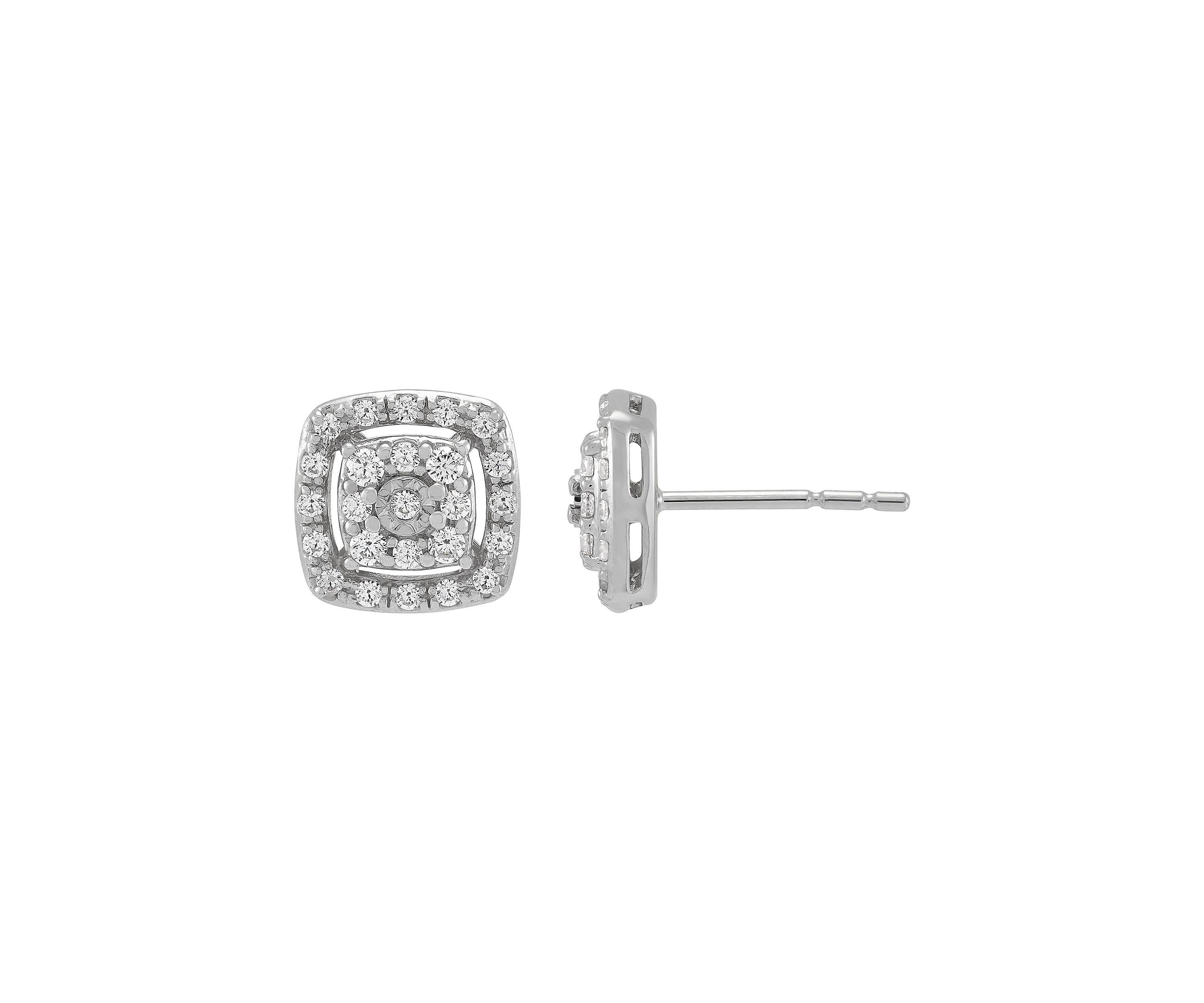 1/2 ct. t.w. Diamond Stud Earrings and Pendant with 18" Cable Chain in Sterling Silver