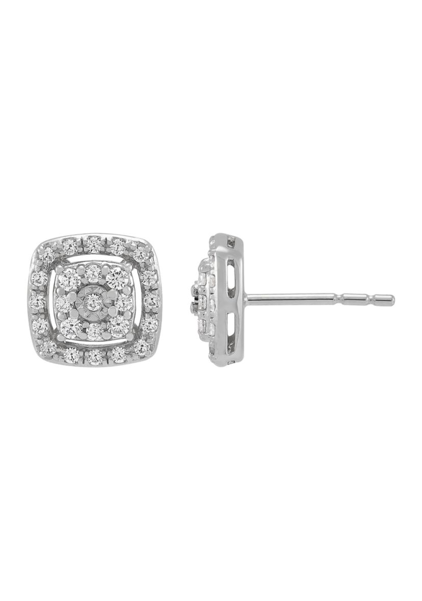 1/2 ct. t.w. Diamond Stud Earrings and Pendant with 18" Cable Chain in Sterling Silver