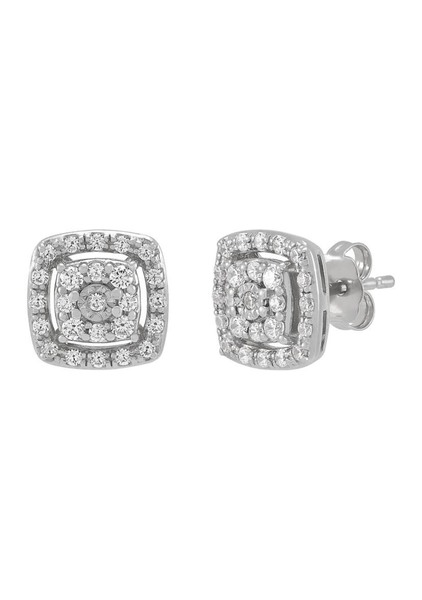 1/2 ct. t.w. Diamond Stud Earrings and Pendant with 18" Cable Chain in Sterling Silver