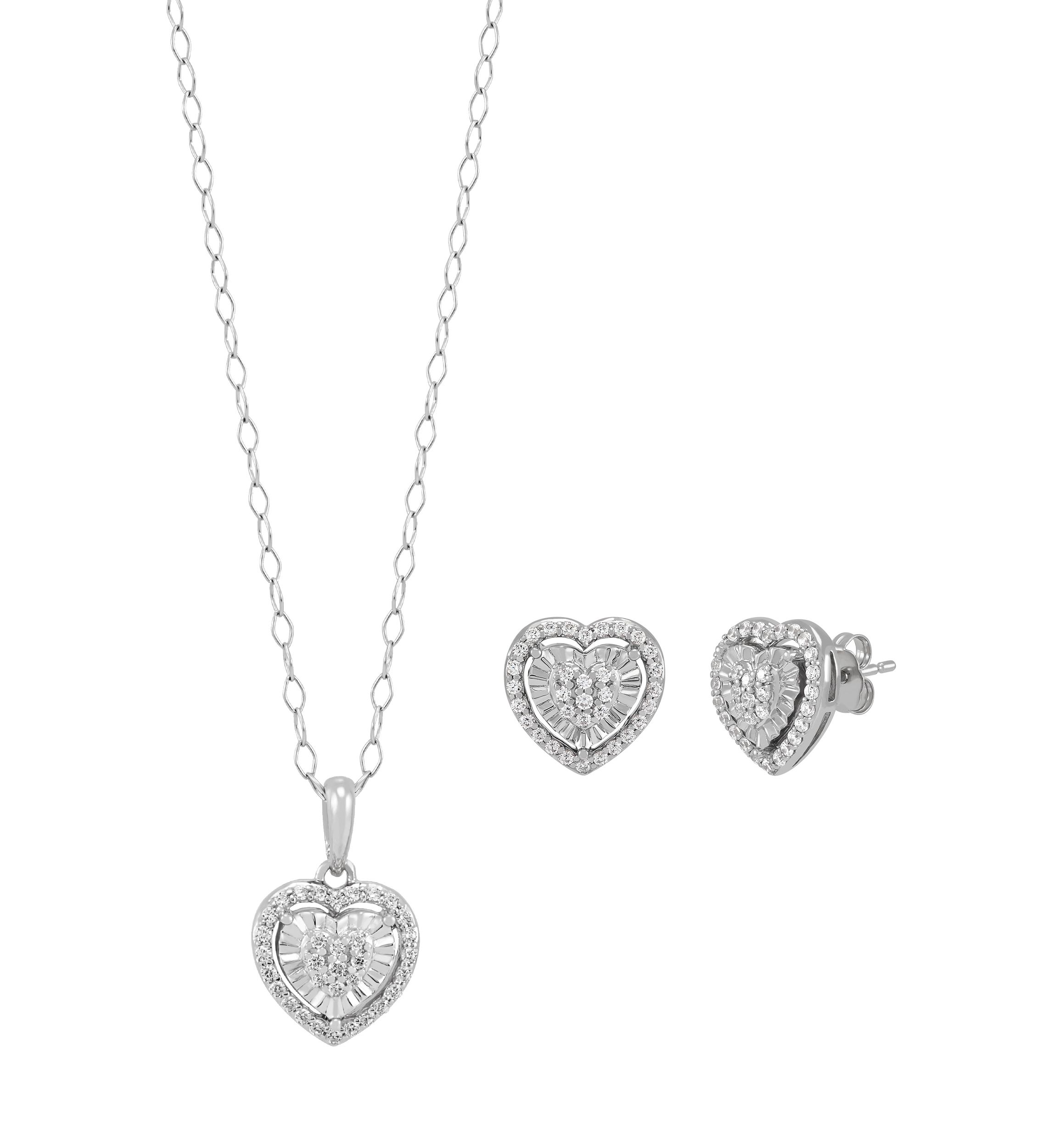 1/2 ct. t.w. Diamond Heart Earrings and Pendant with 18" Cable Chain Set in Sterling Silver