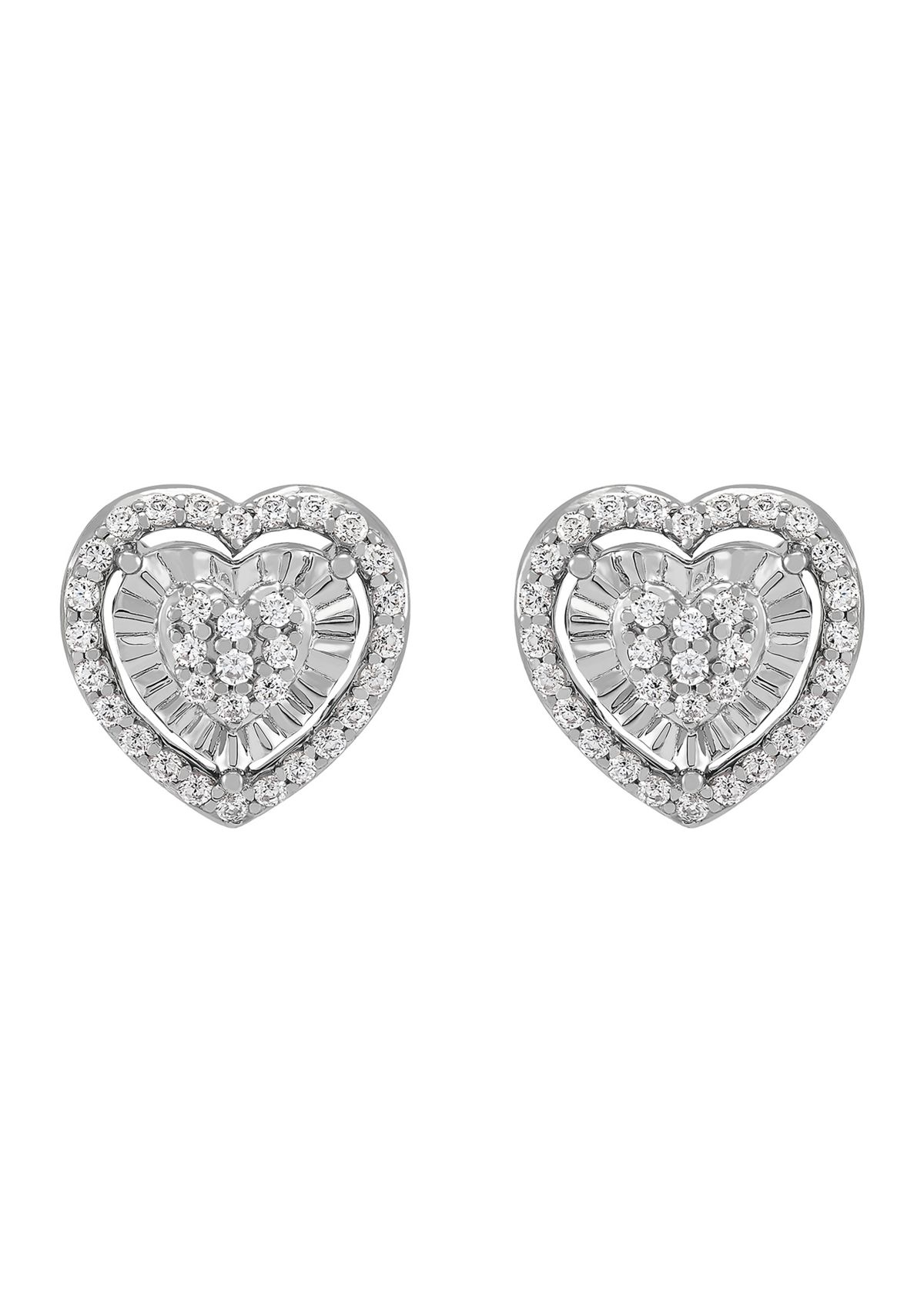 1/2 ct. t.w. Diamond Heart Earrings and Pendant with 18" Cable Chain Set in Sterling Silver