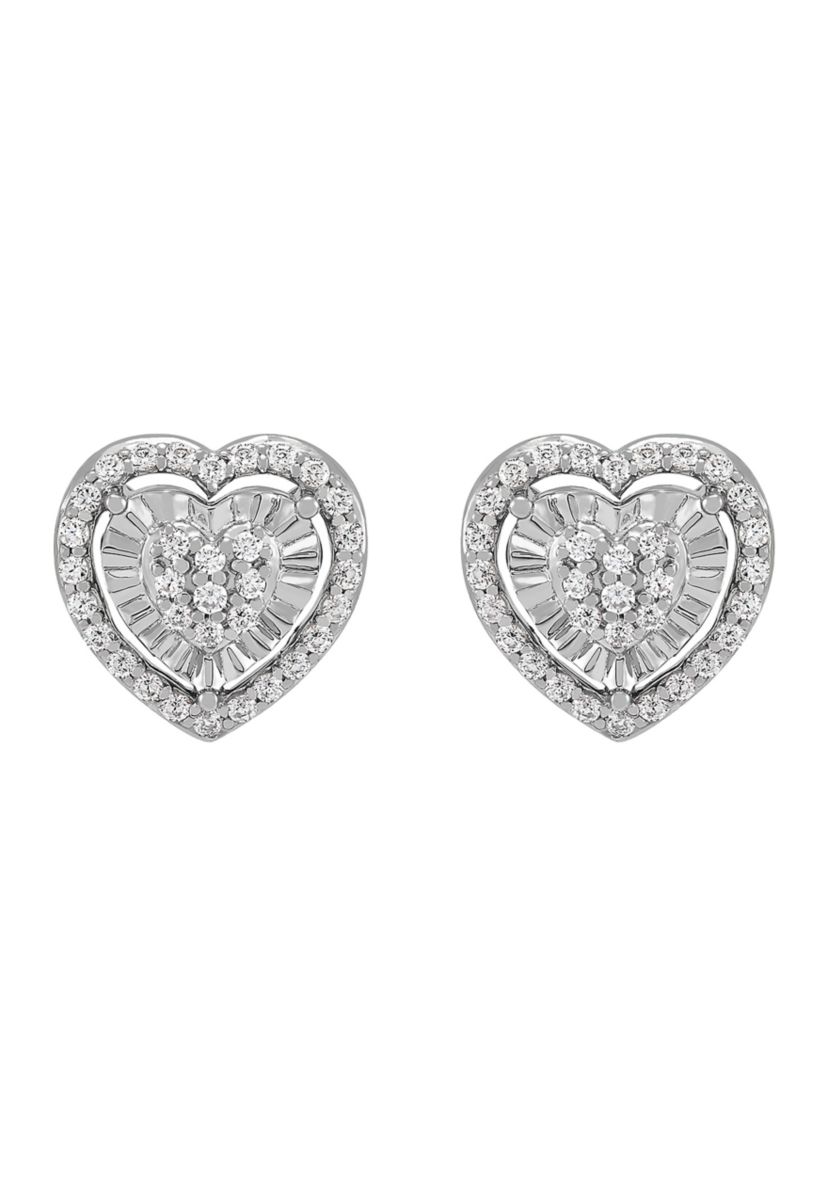 1/2 ct. t.w. Diamond Heart Earrings and Pendant with 18" Cable Chain Set in Sterling Silver