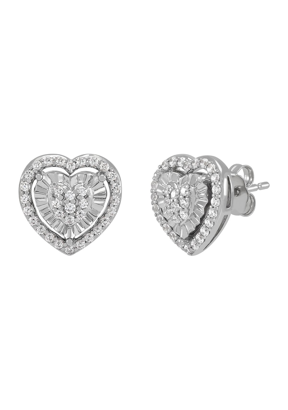 1/2 ct. t.w. Diamond Heart Earrings and Pendant with 18" Cable Chain Set in Sterling Silver