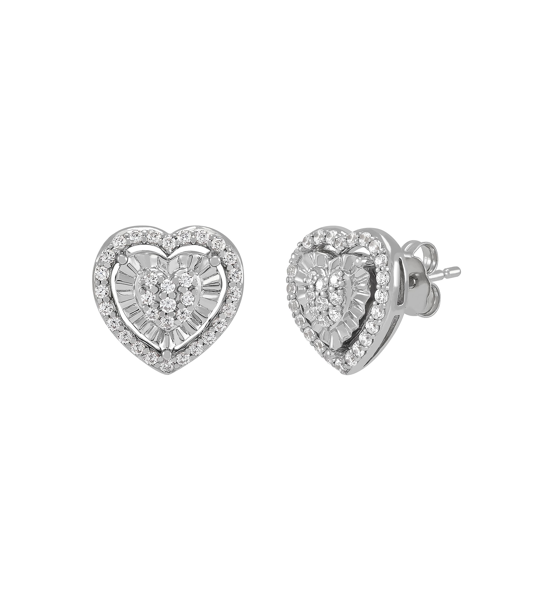 1/2 ct. t.w. Diamond Heart Earrings and Pendant with 18" Cable Chain Set in Sterling Silver
