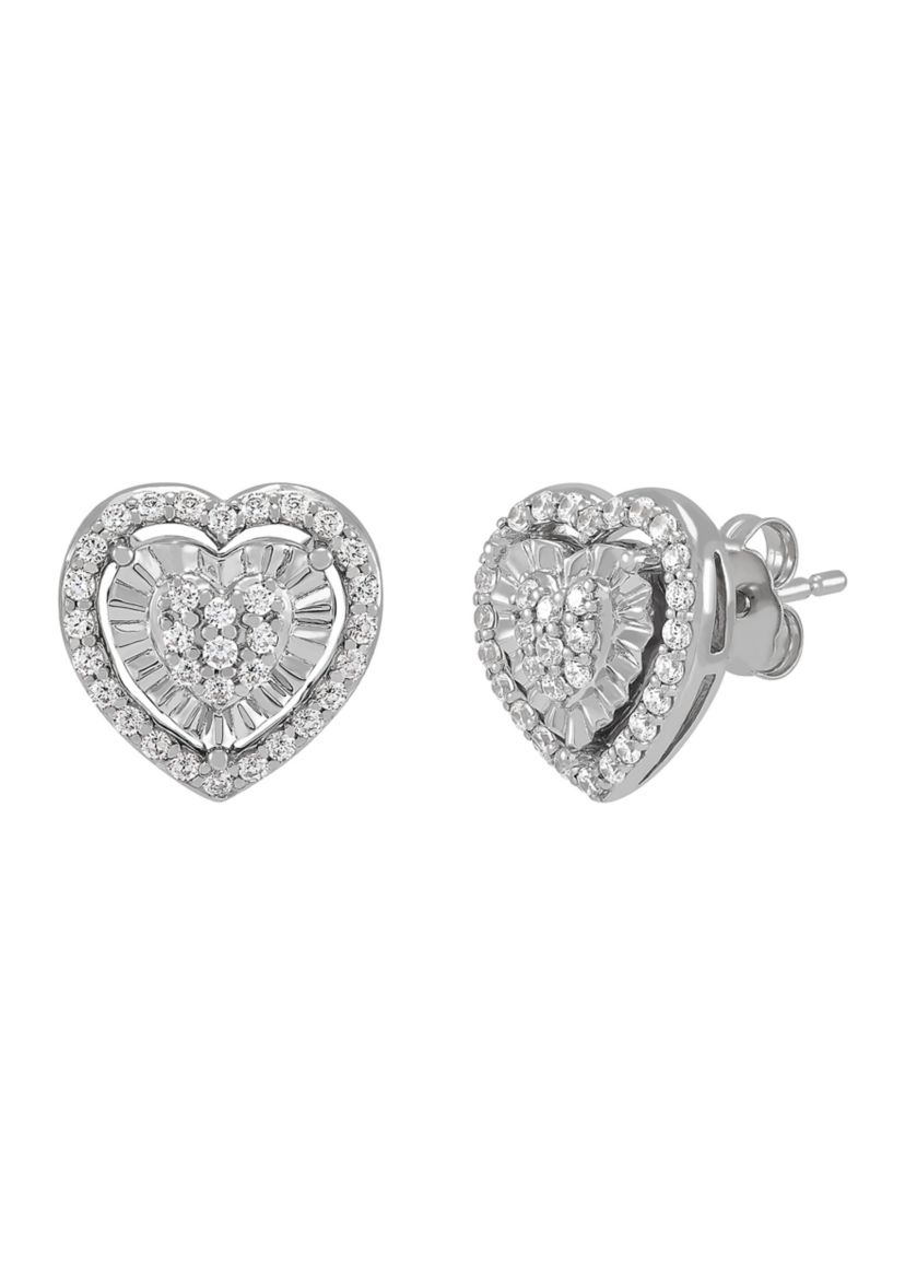 1/2 ct. t.w. Diamond Heart Earrings and Pendant with 18" Cable Chain Set in Sterling Silver