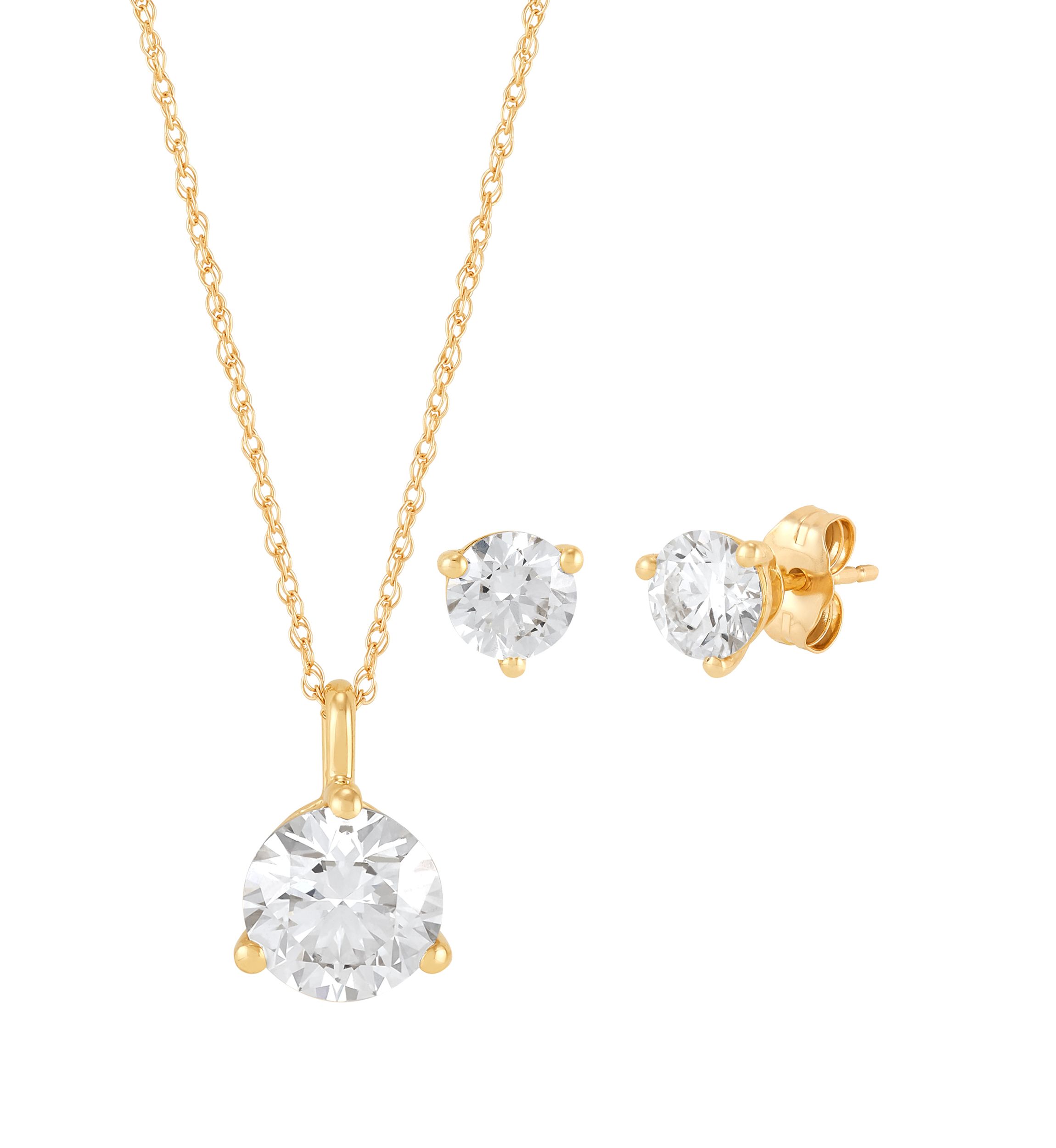 2.5 ct. t.w. Lab Grown Diamond Earrings and Pendant with 18" Rope Chain in 10K Yellow Gold