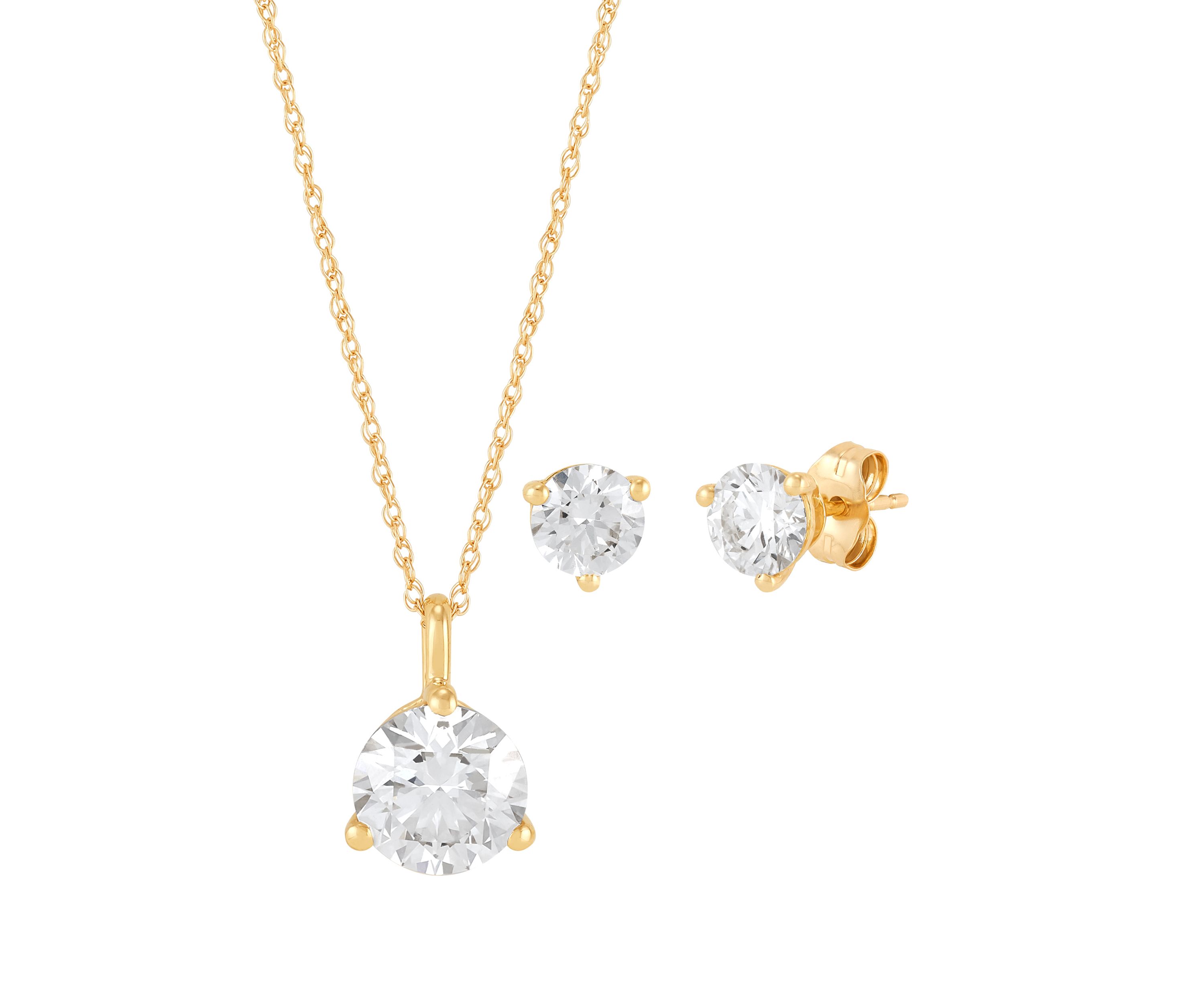 2.5 ct. t.w. Lab Grown Diamond Earrings and Pendant with 18" Rope Chain in 10K Yellow Gold