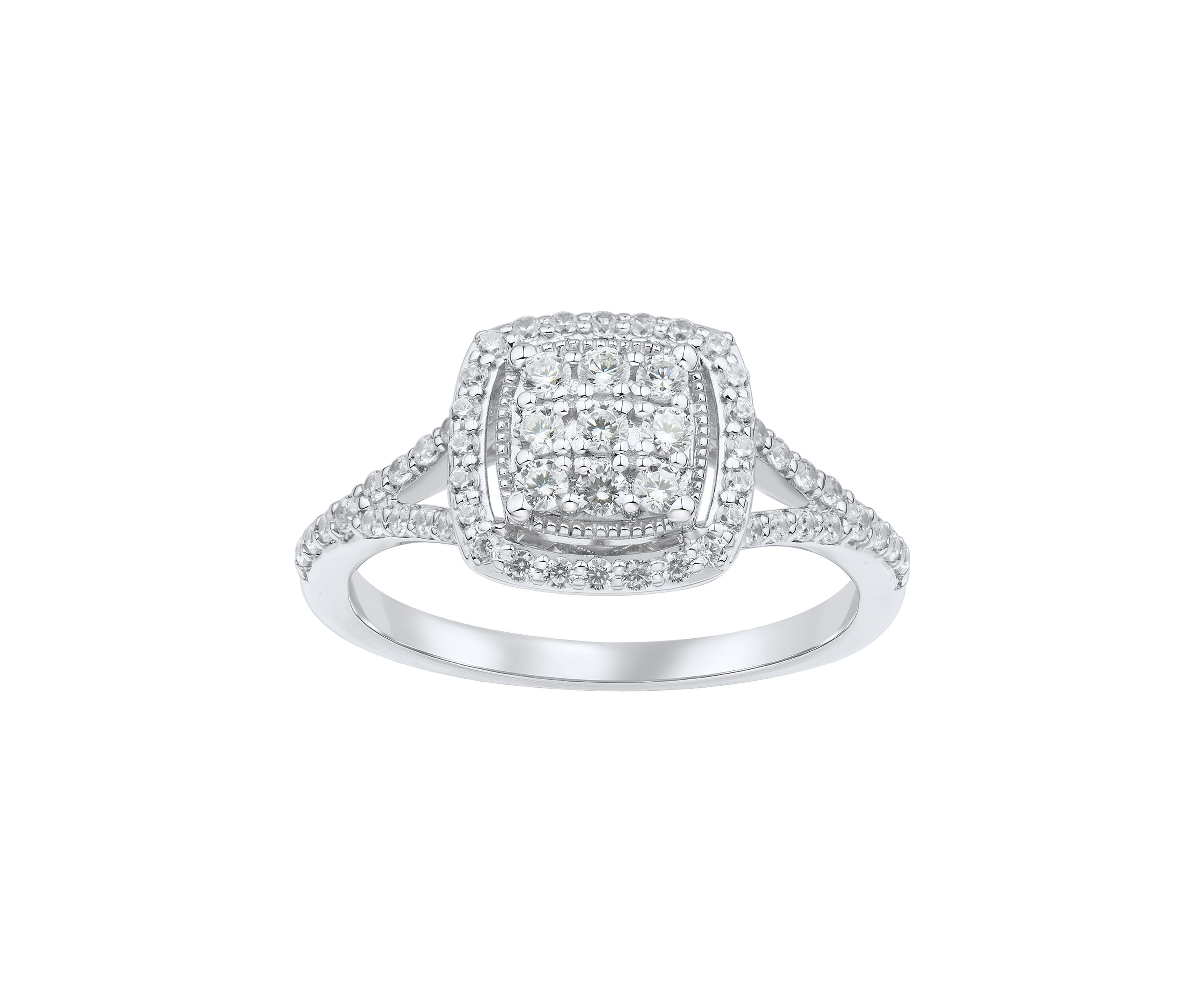 1/2 ct. t.w. Lab Grown Diamond Halo Ring in Sterling Silver