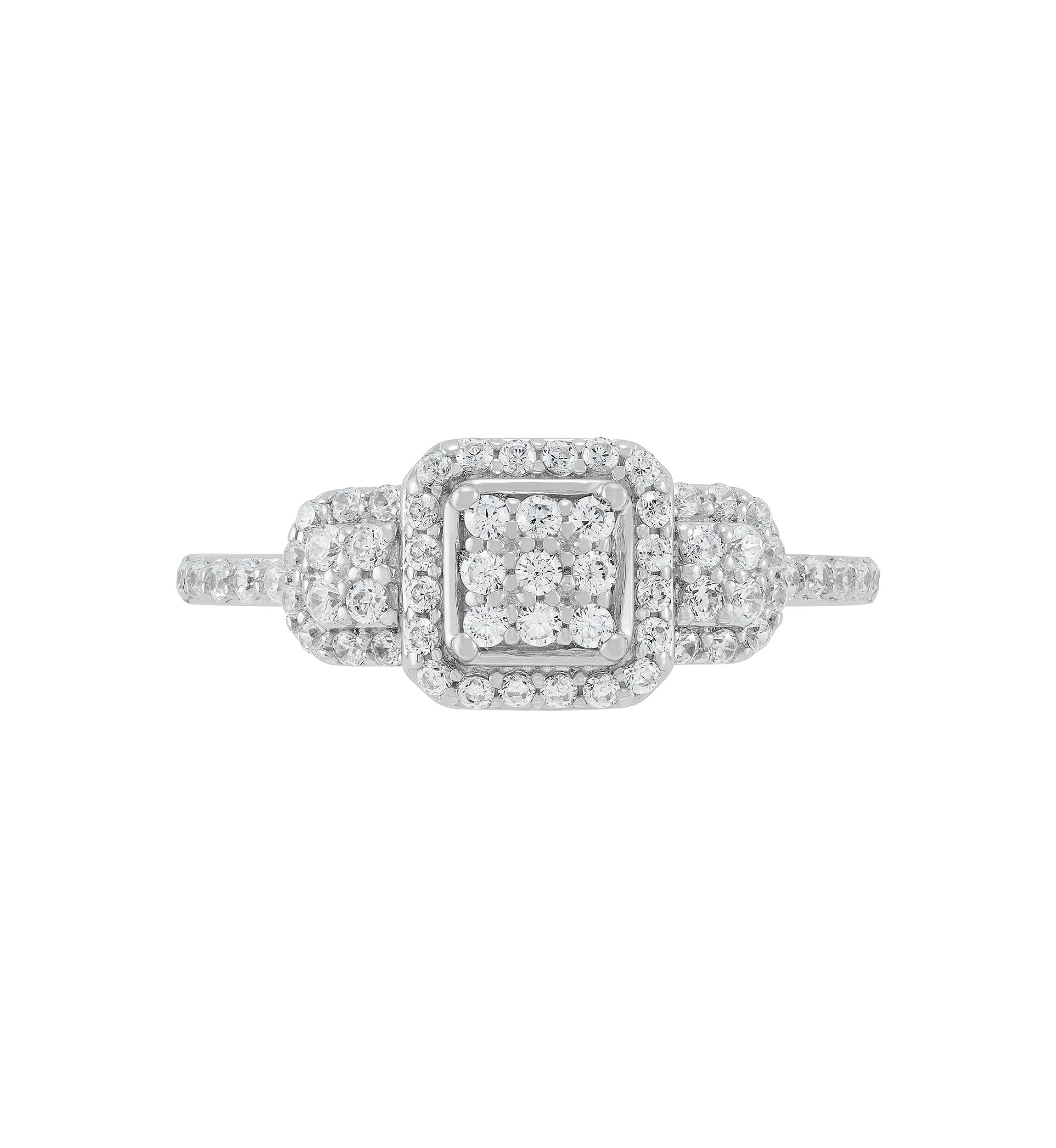 1/2 ct. t.w. Lab Grown Diamond Halo Ring in Sterling Silver