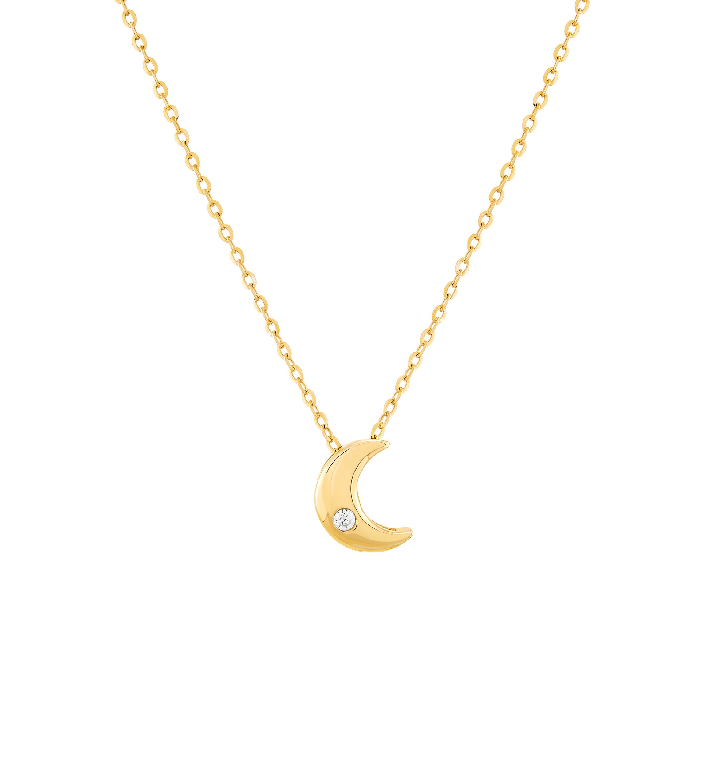 1/10 ct. t.w. Diamond Moon Pendant Necklace in 10K Yellow Gold 