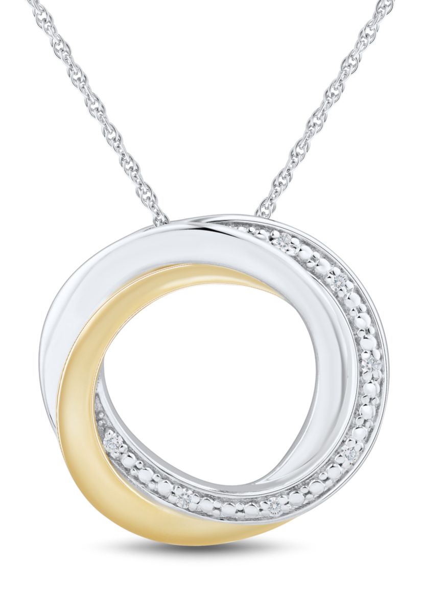Diamond Accent Multi Circle Pendant with 18" Rope Chian in Sterling Silver