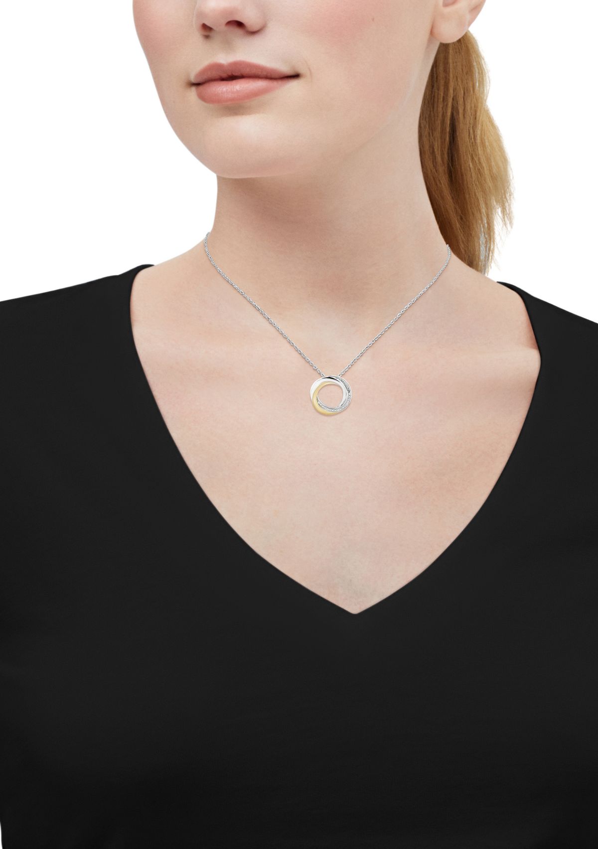 Diamond Accent Multi Circle Pendant with 18" Rope Chian in Sterling Silver