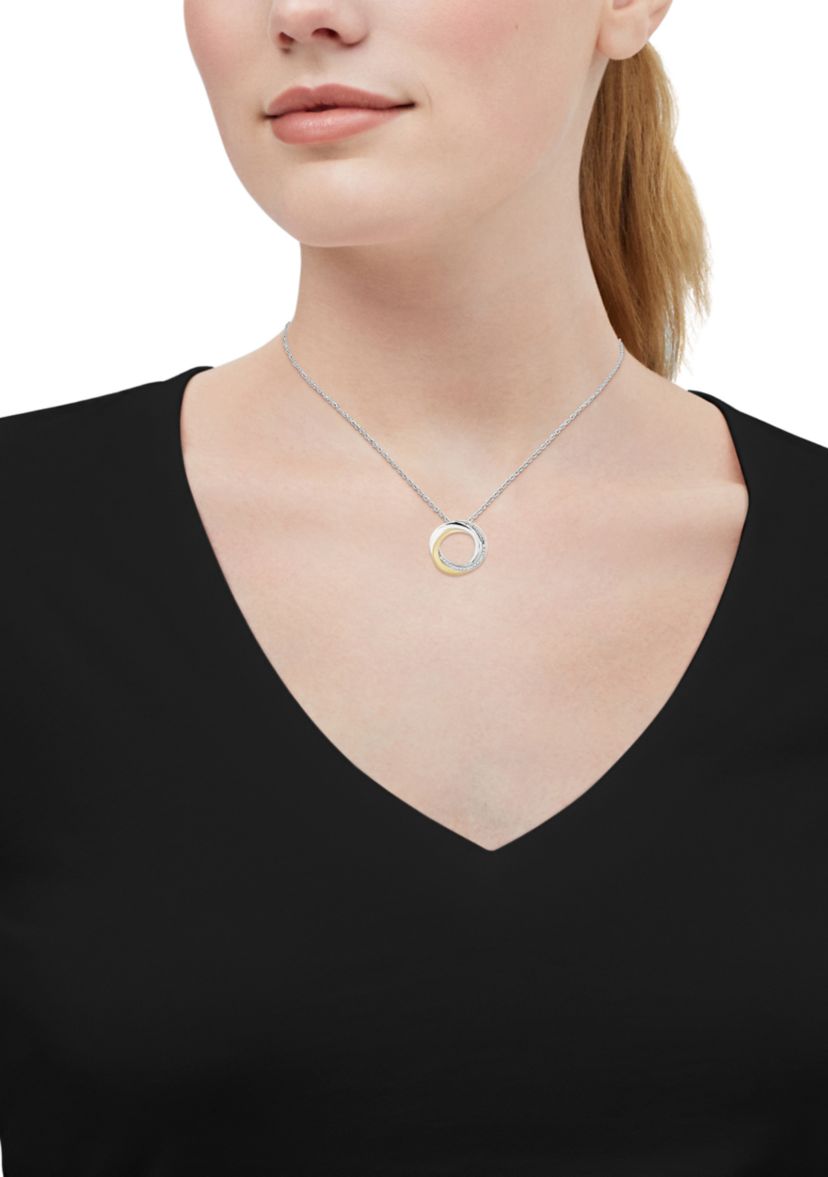 Diamond Accent Multi Circle Pendant with 18" Rope Chian in Sterling Silver