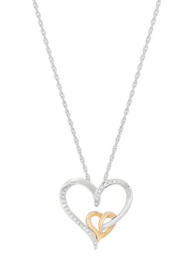 Belk & Co 1/10 ct. t.w. Diamond Heart Pendant with 18" Rope Chain in Sterling Silver and 10K Yellow Gold