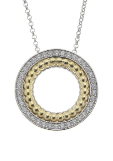 1/8 ct. t.w. Diamond Pendant with 18 Inch Cable Chain in Sterling Silver and 10K Yellow Gold
