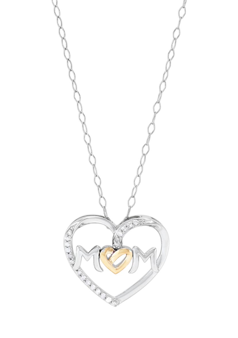 1/10 ct. t.w. Diamond Mom Pendant with 18" Cable Chain in Sterling Silver and 10K Yellow Gold